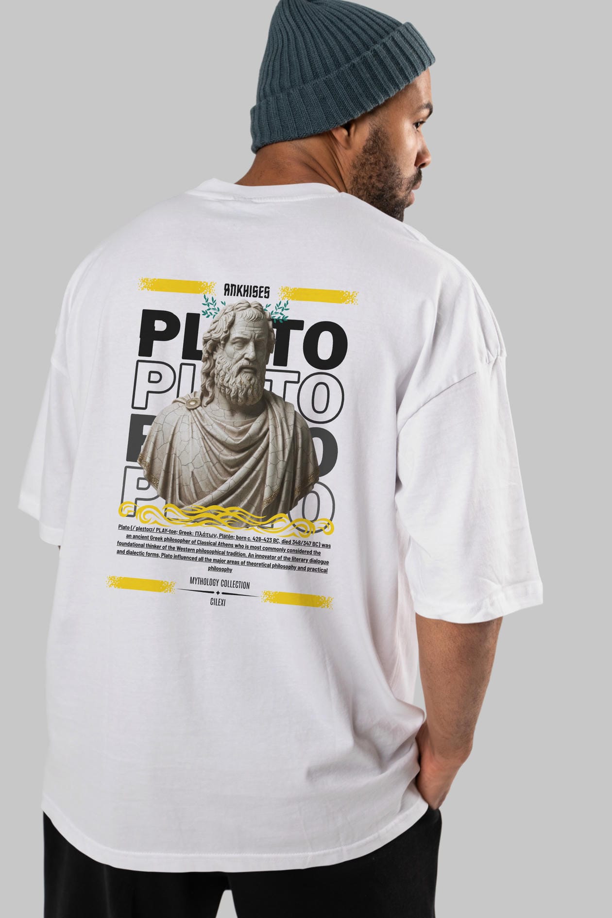 Plato 2 Arka Baskılı Oversize t-shirt Erkek Kadın %100 Pamuk Bisiklet Yaka tişort
