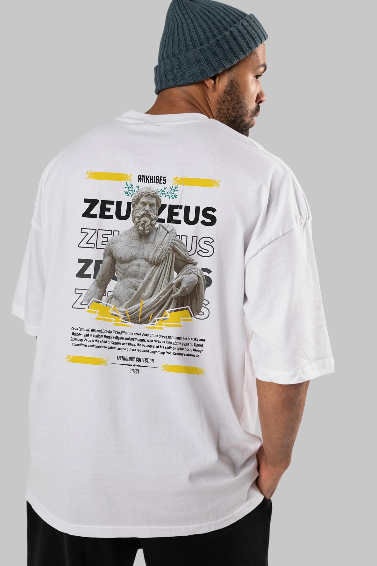 Zeus 1 Arka Baskılı Oversize t-shirt Erkek Kadın %100 Pamuk Bisiklet Yaka tişort