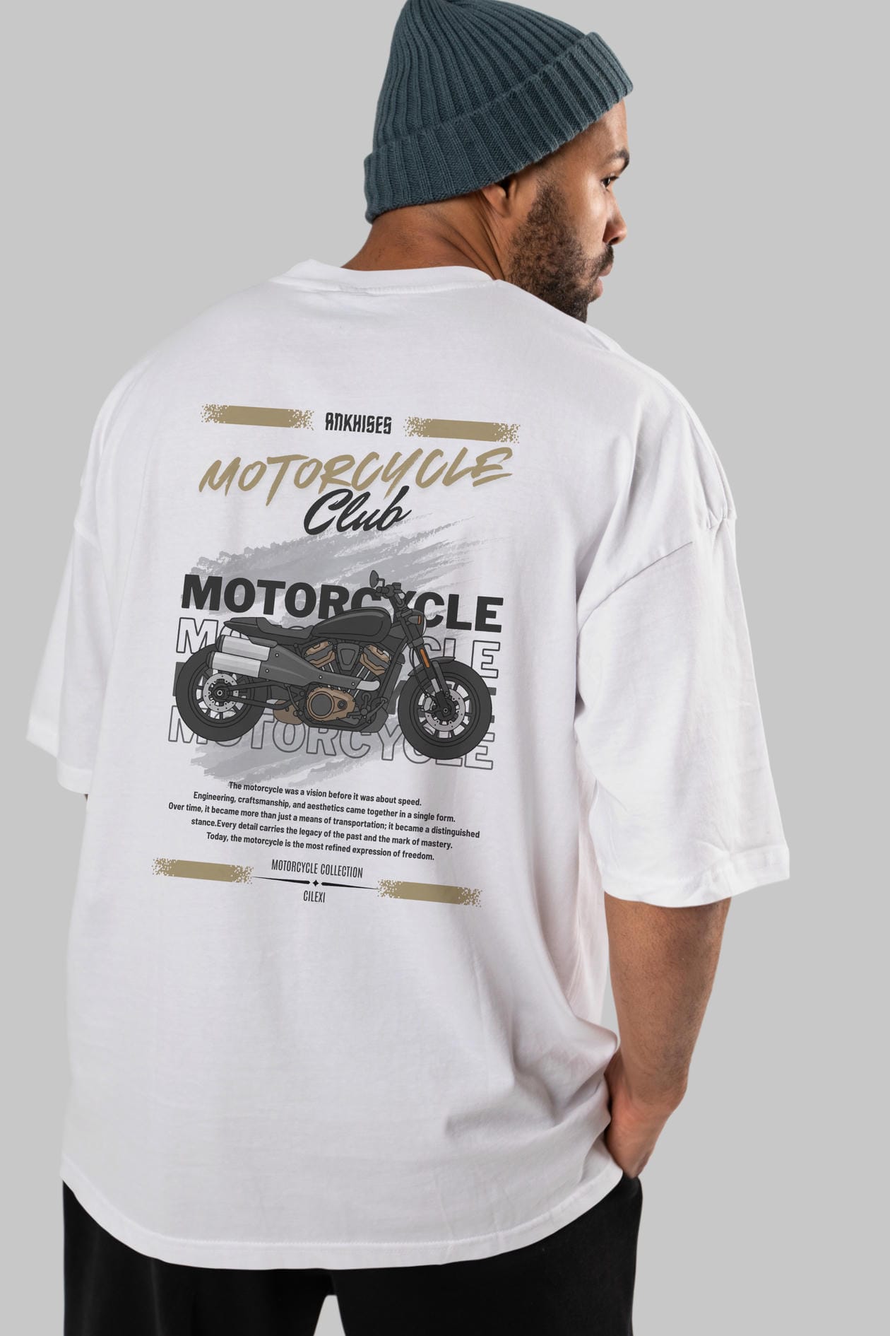 Motosiklet Serisi 29 Arka Baskılı Oversize t-shirt Erkek Kadın %100 Pamuk Bisiklet Yaka tişort