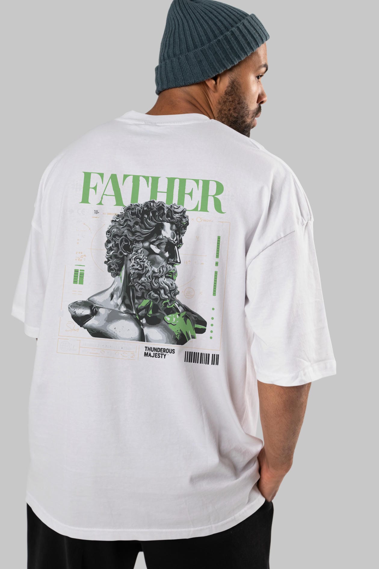 Father Zeus Arka Baskılı Oversize t-shirt Erkek Kadın %100 Pamuk Bisiklet Yaka tişort