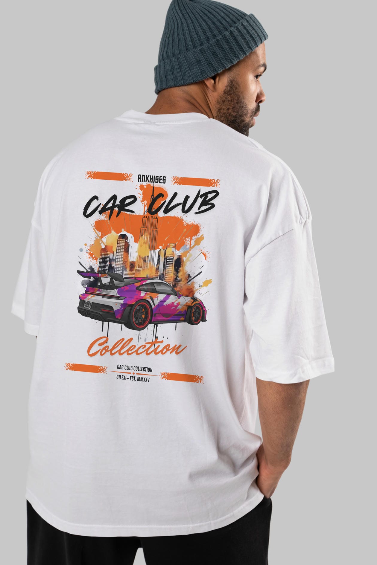 Araba Club Serisi 34 Baskılı Oversize t-shirt Erkek Kadın %100 Pamuk Bisiklet Yaka tişort