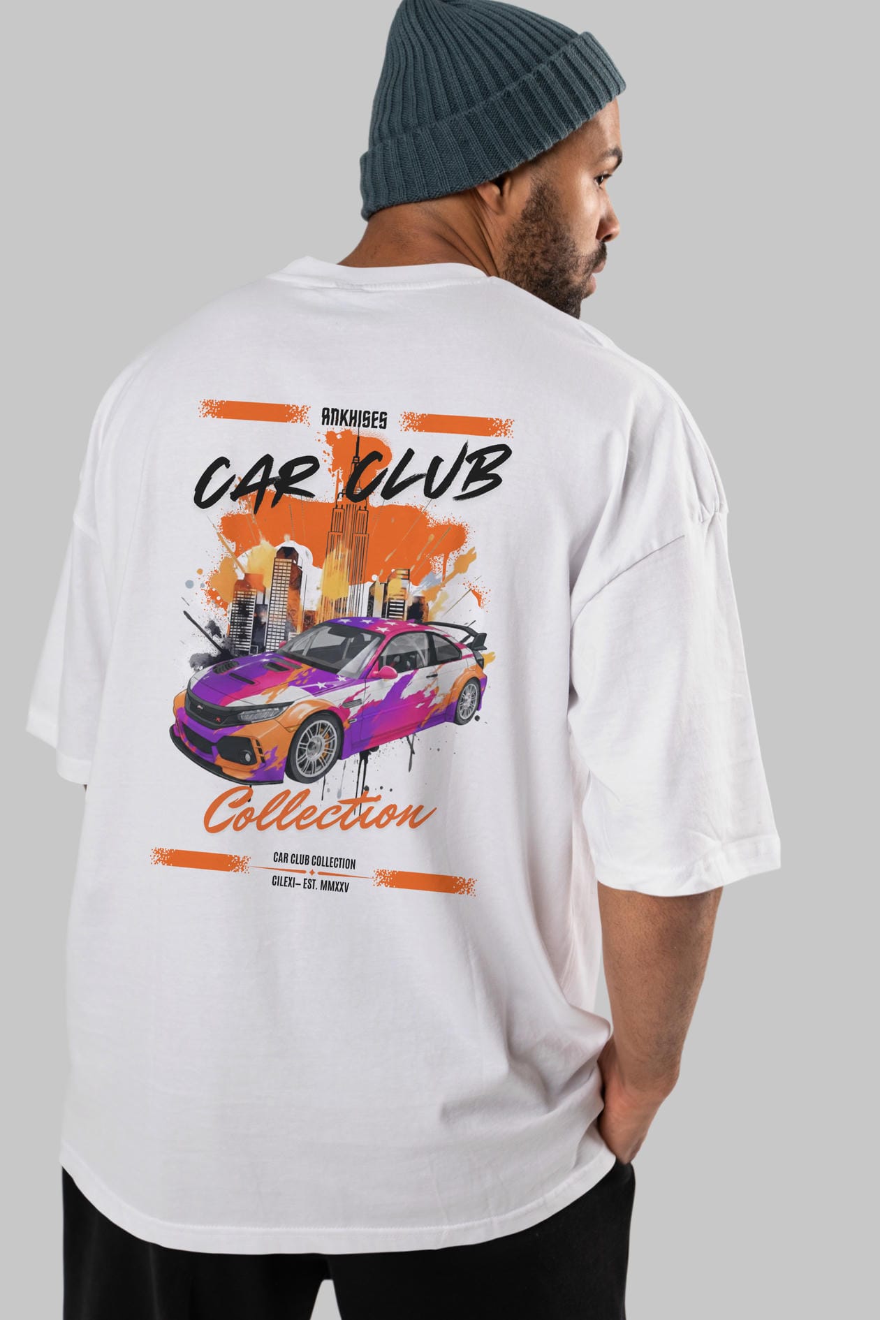 Araba Club Serisi 9 Baskılı Oversize t-shirt Erkek Kadın %100 Pamuk Bisiklet Yaka tişort