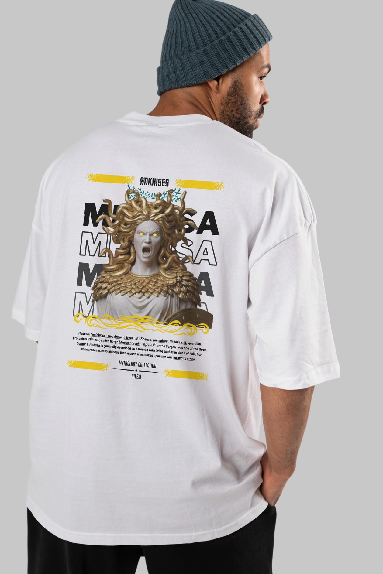 Medusa 1 Arka Baskılı Oversize t-shirt Erkek Kadın %100 Pamuk Bisiklet Yaka tişort