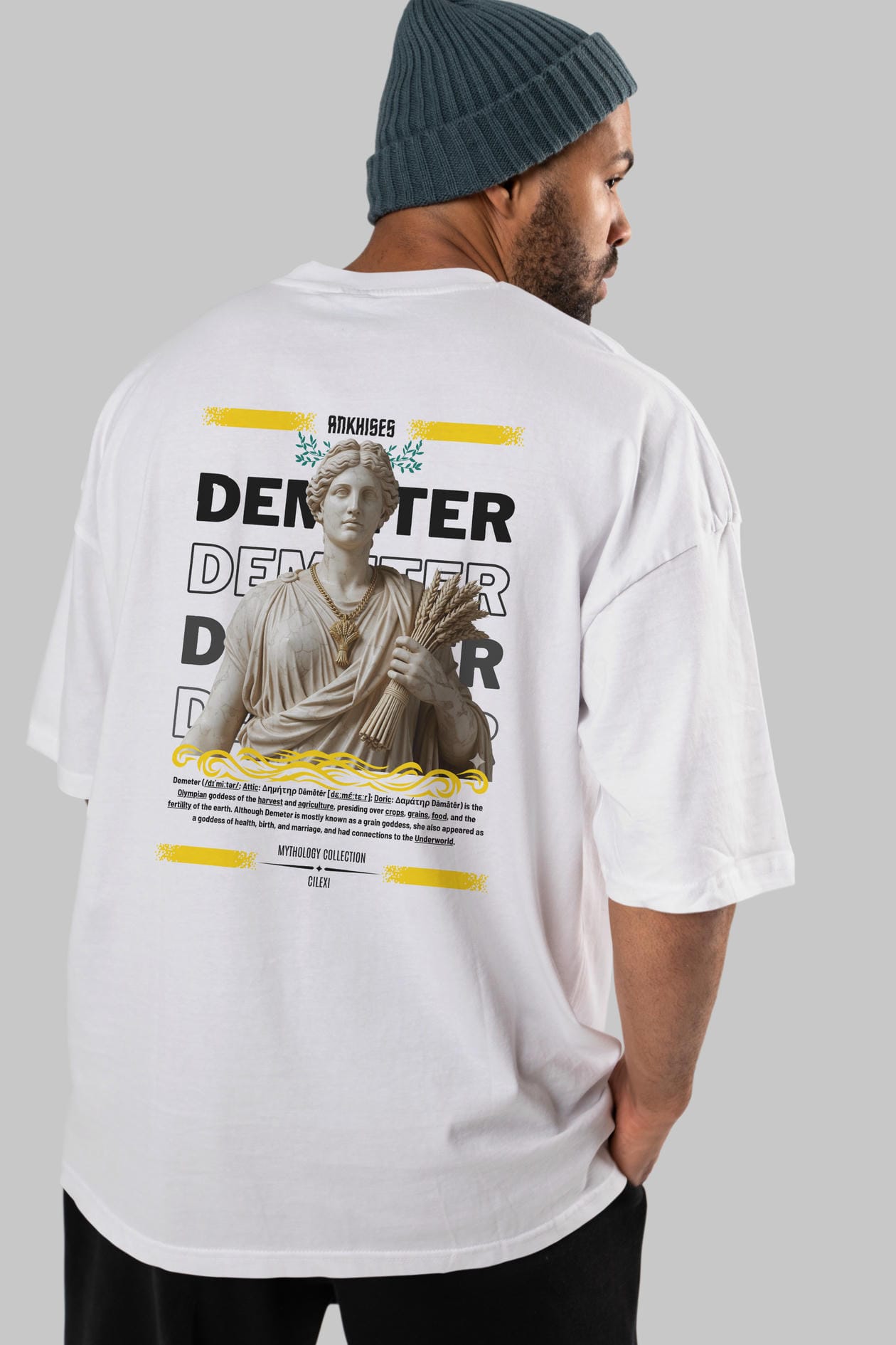 Demeter 1 Arka Baskılı Oversize t-shirt Erkek Kadın %100 Pamuk Bisiklet Yaka tişort