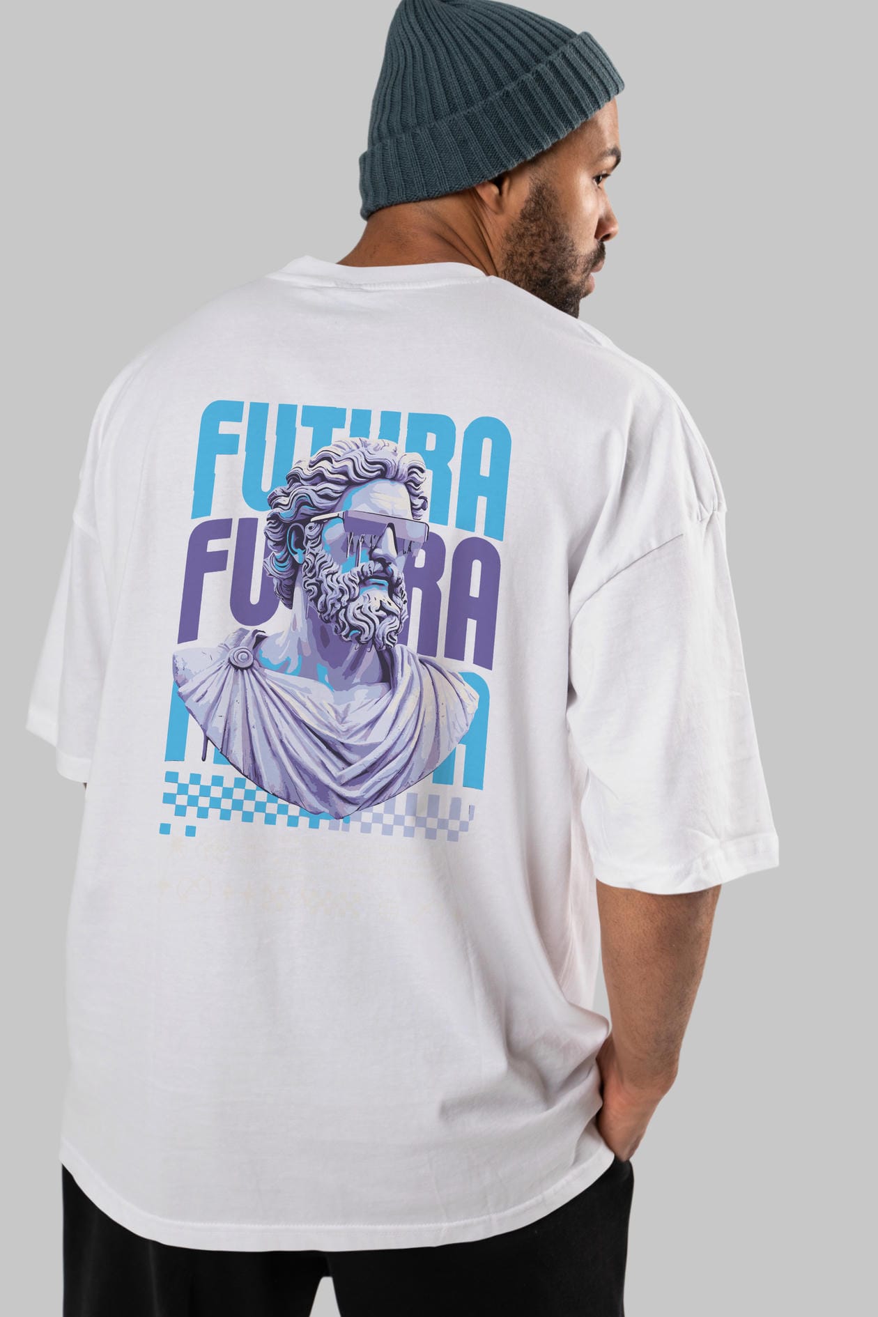 Futura Zeus Arka Baskılı Oversize t-shirt Erkek Kadın %100 Pamuk Bisiklet Yaka tişort