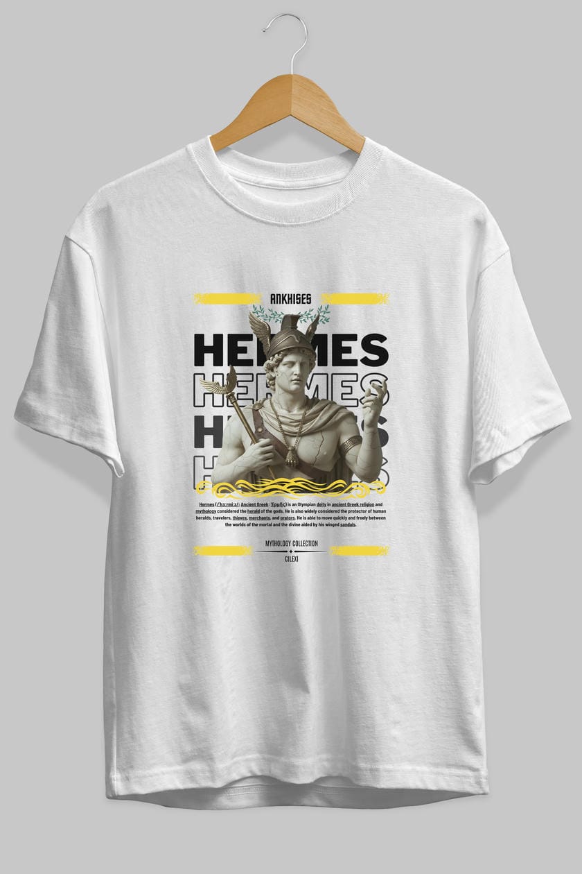 Hermes 1 ön Baskılı Oversize t-shirt Erkek Kadın %100 Pamuk Bisiklet Yaka tişort