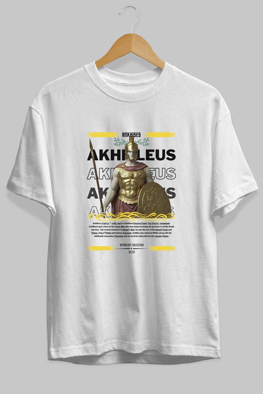 Akhilleus 1 ön Baskılı Oversize t-shirt Erkek Kadın %100 Pamuk Bisiklet Yaka tişort