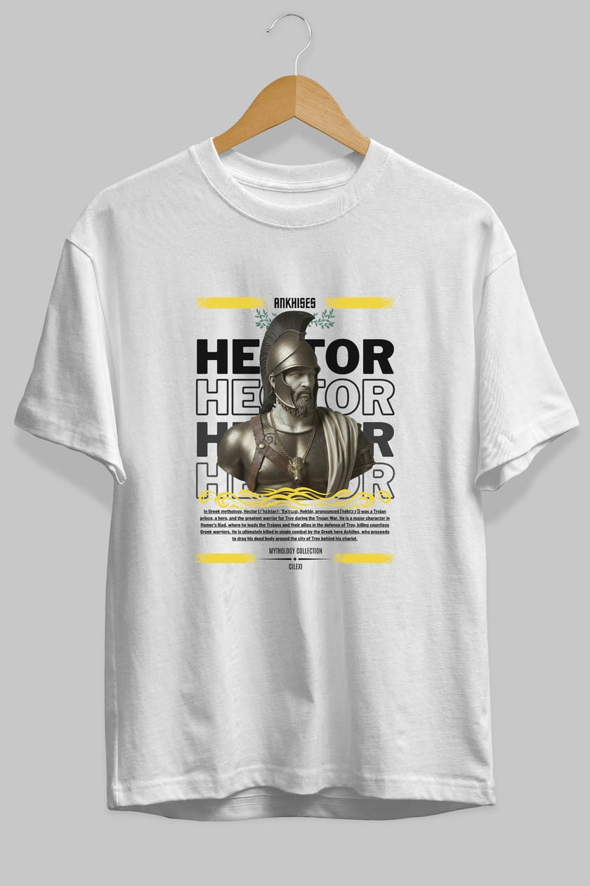 Hector 2 ön Baskılı Oversize t-shirt Erkek Kadın %100 Pamuk Bisiklet Yaka tişort