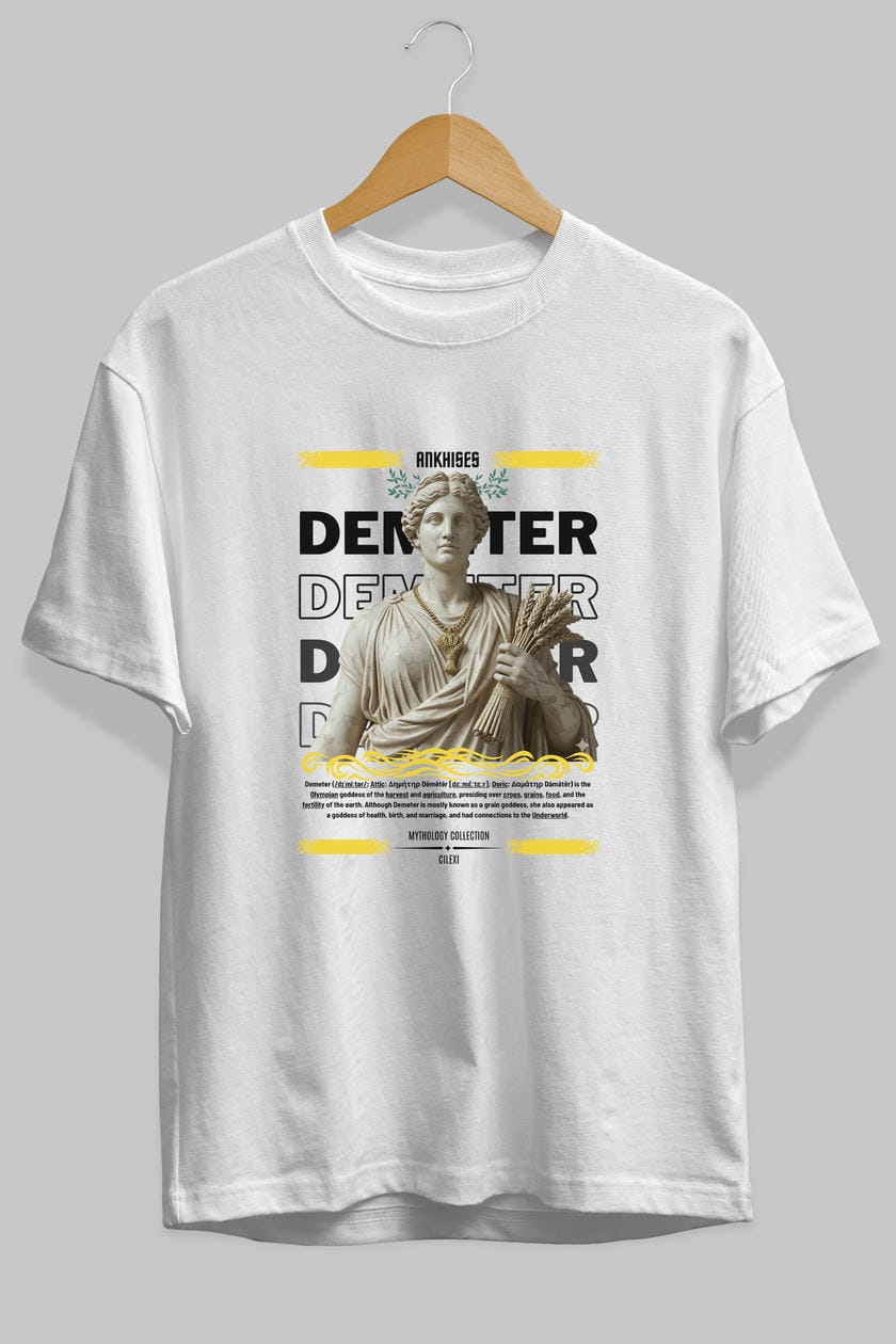 Demeter 1 ön Baskılı Oversize t-shirt Erkek Kadın %100 Pamuk Bisiklet Yaka tişort