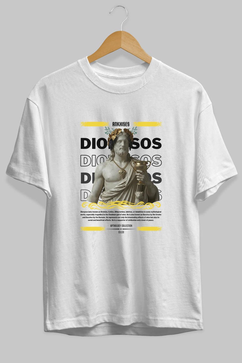 Dionysos 2 ön Baskılı Oversize t-shirt Erkek Kadın %100 Pamuk Bisiklet Yaka tişort