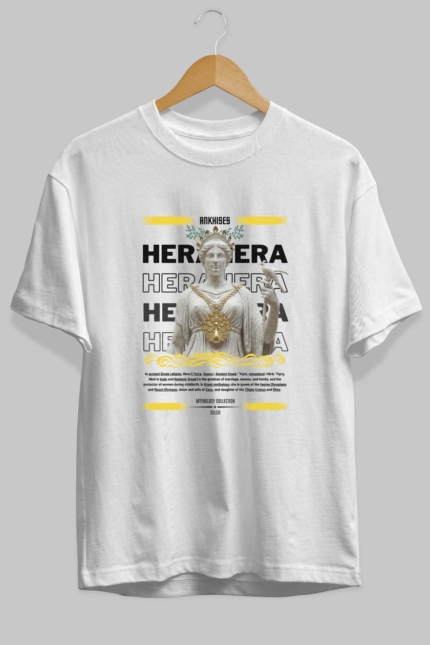 Hera 2 ön Baskılı Oversize t-shirt Erkek Kadın %100 Pamuk Bisiklet Yaka tişort - Cilexi
