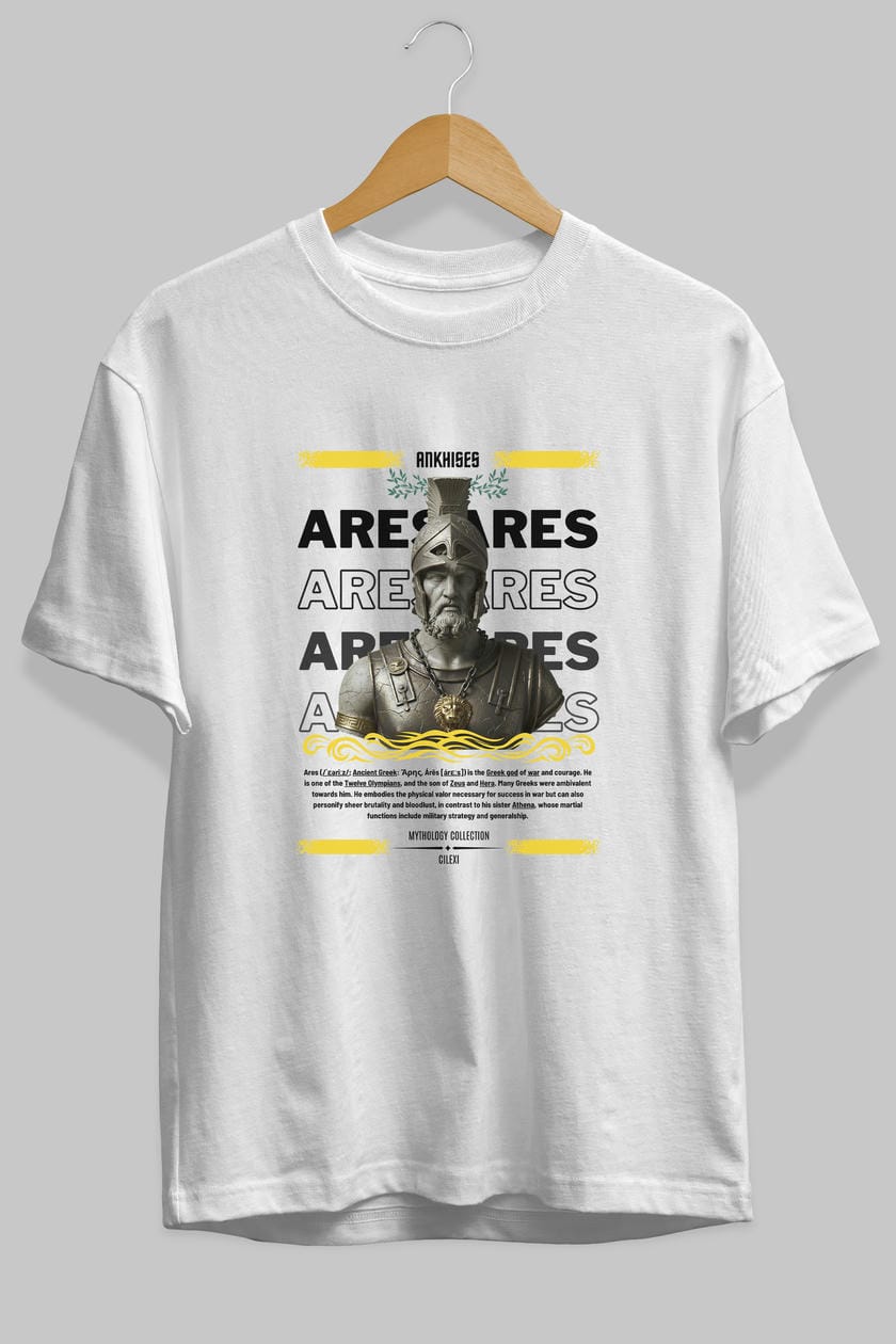 Ares 1 ön Baskılı Oversize t-shirt Erkek Kadın %100 Pamuk Bisiklet Yaka tişort