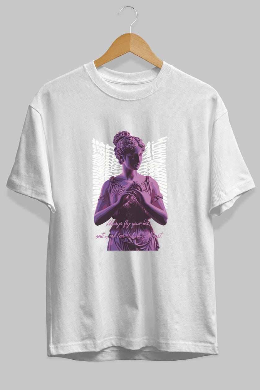 Always Fly ön Baskılı Oversize t-shirt Erkek Kadın %100 Pamuk Bisiklet Yaka tişort