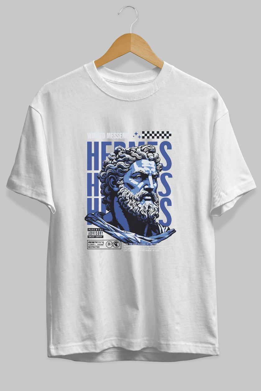 Hermes 1 ön Baskılı Oversize t-shirt Erkek Kadın %100 Pamuk Bisiklet Yaka tişort