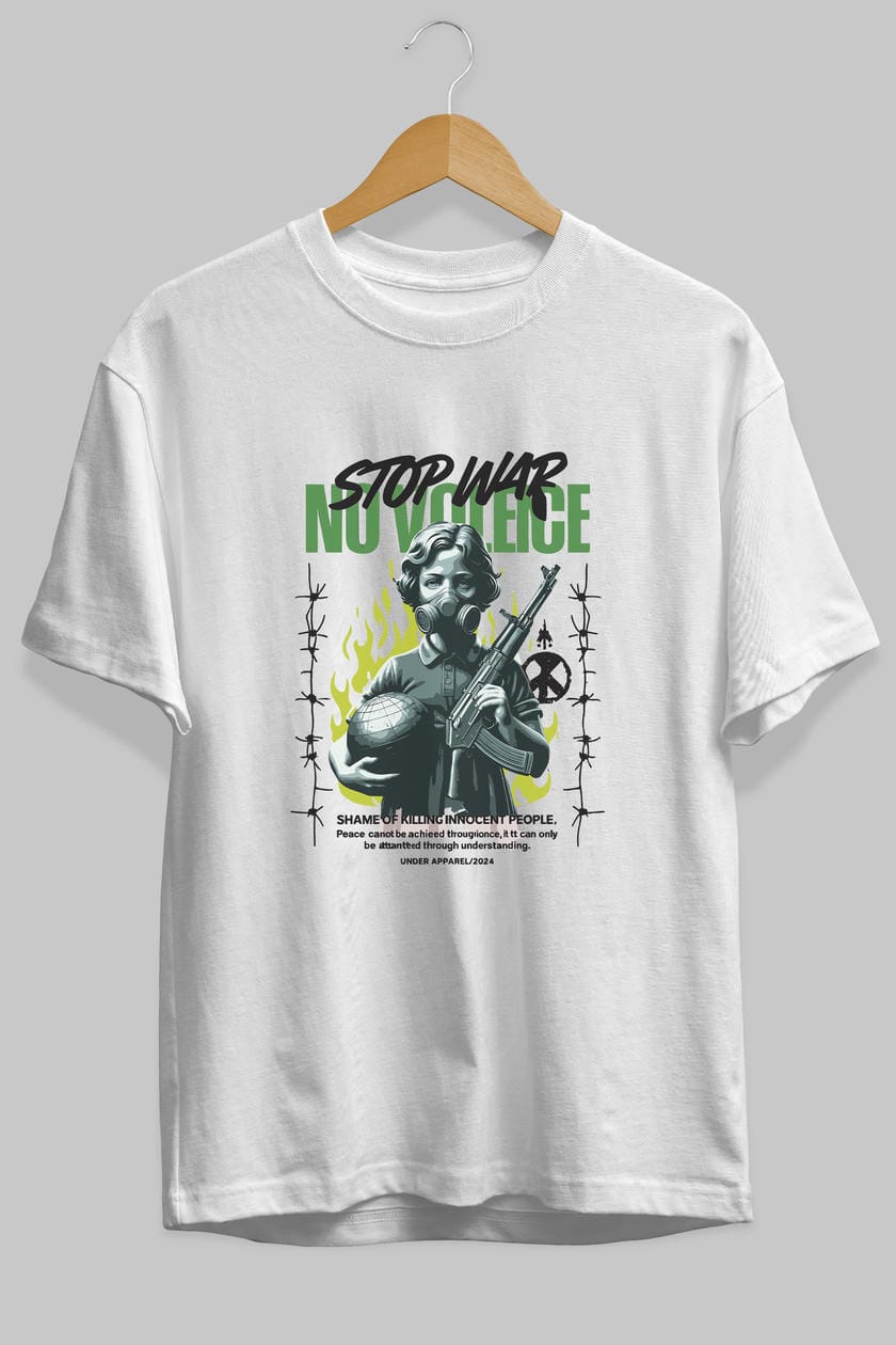 Stop War ön Baskılı Oversize t-shirt Erkek Kadın %100 Pamuk Bisiklet Yaka tişort