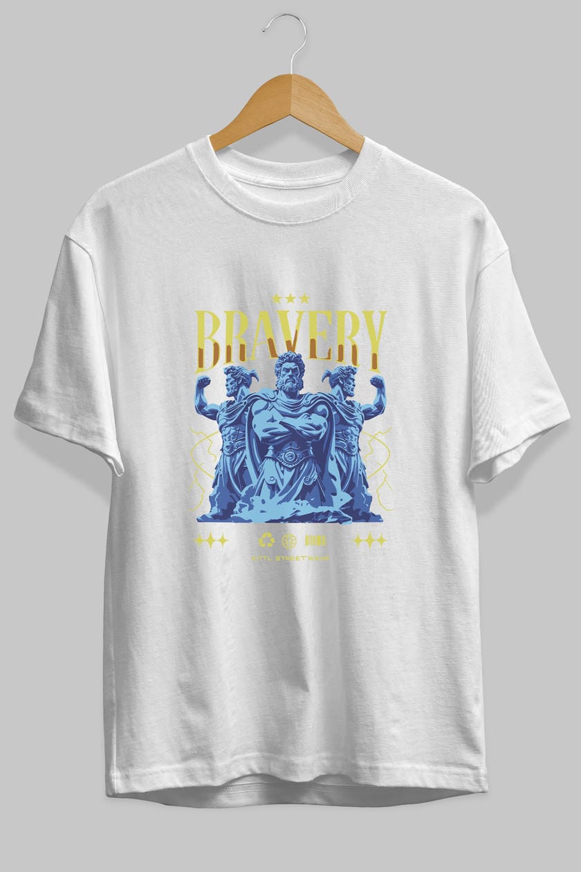 Bravery ön Baskılı Oversize t-shirt Erkek Kadın %100 Pamuk Bisiklet Yaka tişort