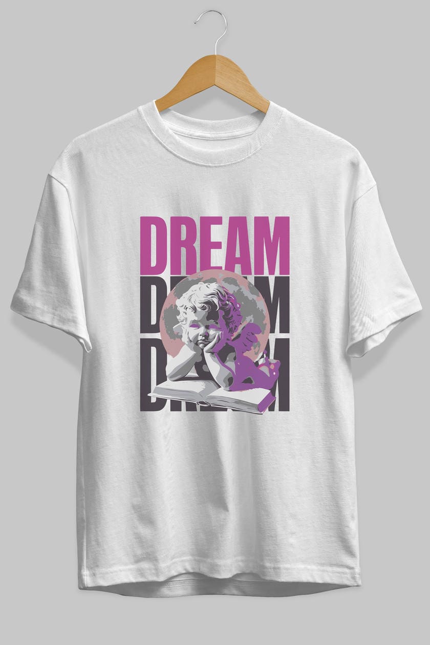 Dream Angel ön Baskılı Oversize t-shirt Erkek Kadın %100 Pamuk Bisiklet Yaka tişort