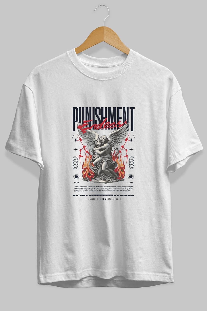 Punishment Endeess ön Baskılı Oversize t-shirt Erkek Kadın %100 Pamuk Bisiklet Yaka tişort