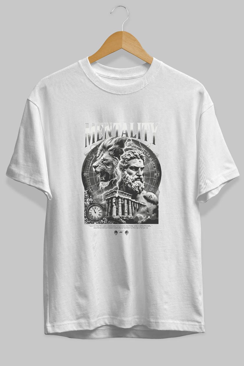 Mentality Zeus ön Baskılı Oversize t-shirt Erkek Kadın %100 Pamuk Bisiklet Yaka tişort