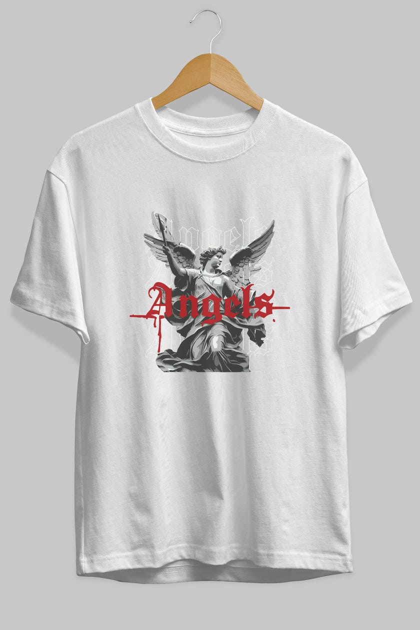 Angels ön Baskılı Oversize t-shirt Erkek Kadın %100 Pamuk Bisiklet Yaka tişort