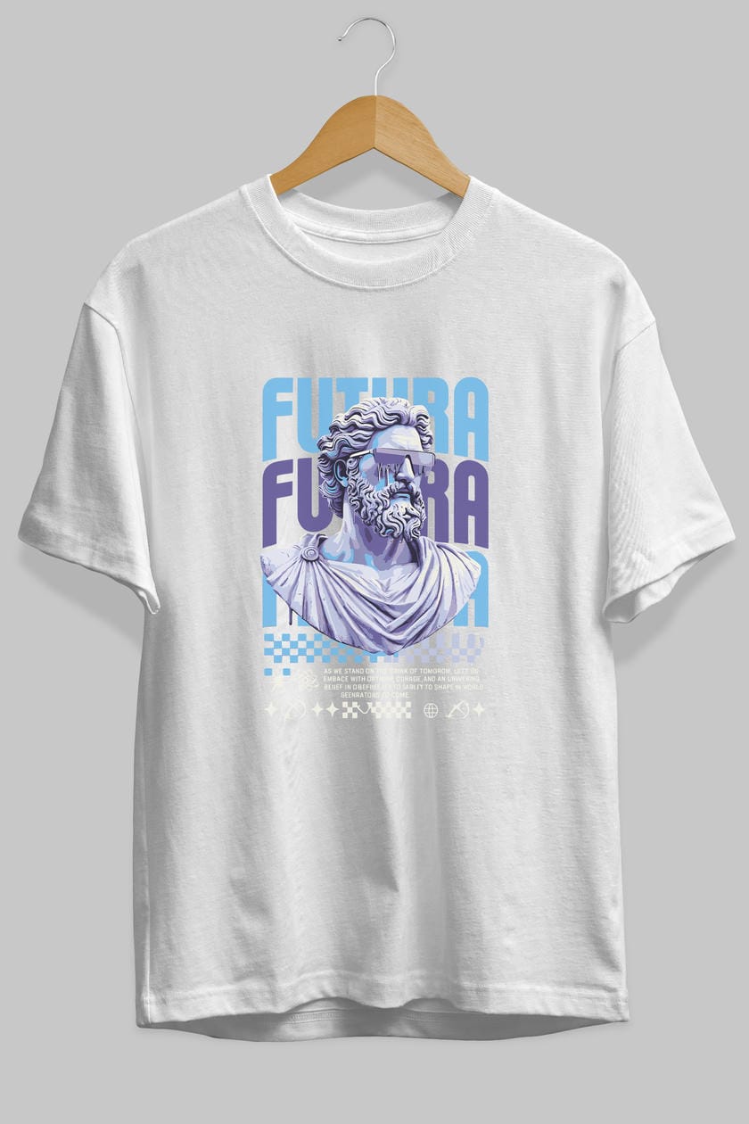 Futura Zeus ön Baskılı Oversize t-shirt Erkek Kadın %100 Pamuk Bisiklet Yaka tişort