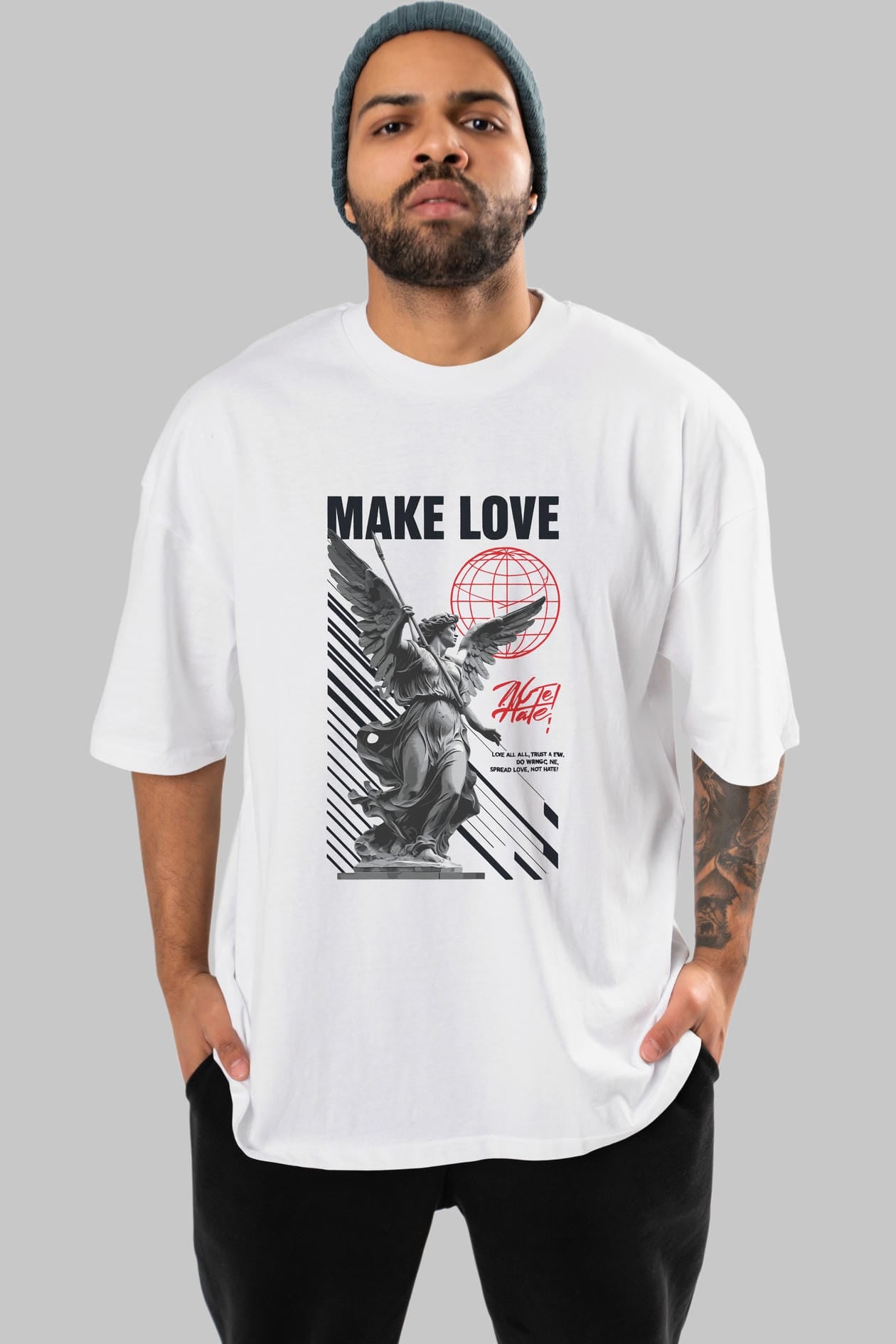 Make Love ön Baskılı Oversize t-shirt Erkek Kadın %100 Pamuk Bisiklet Yaka tişort