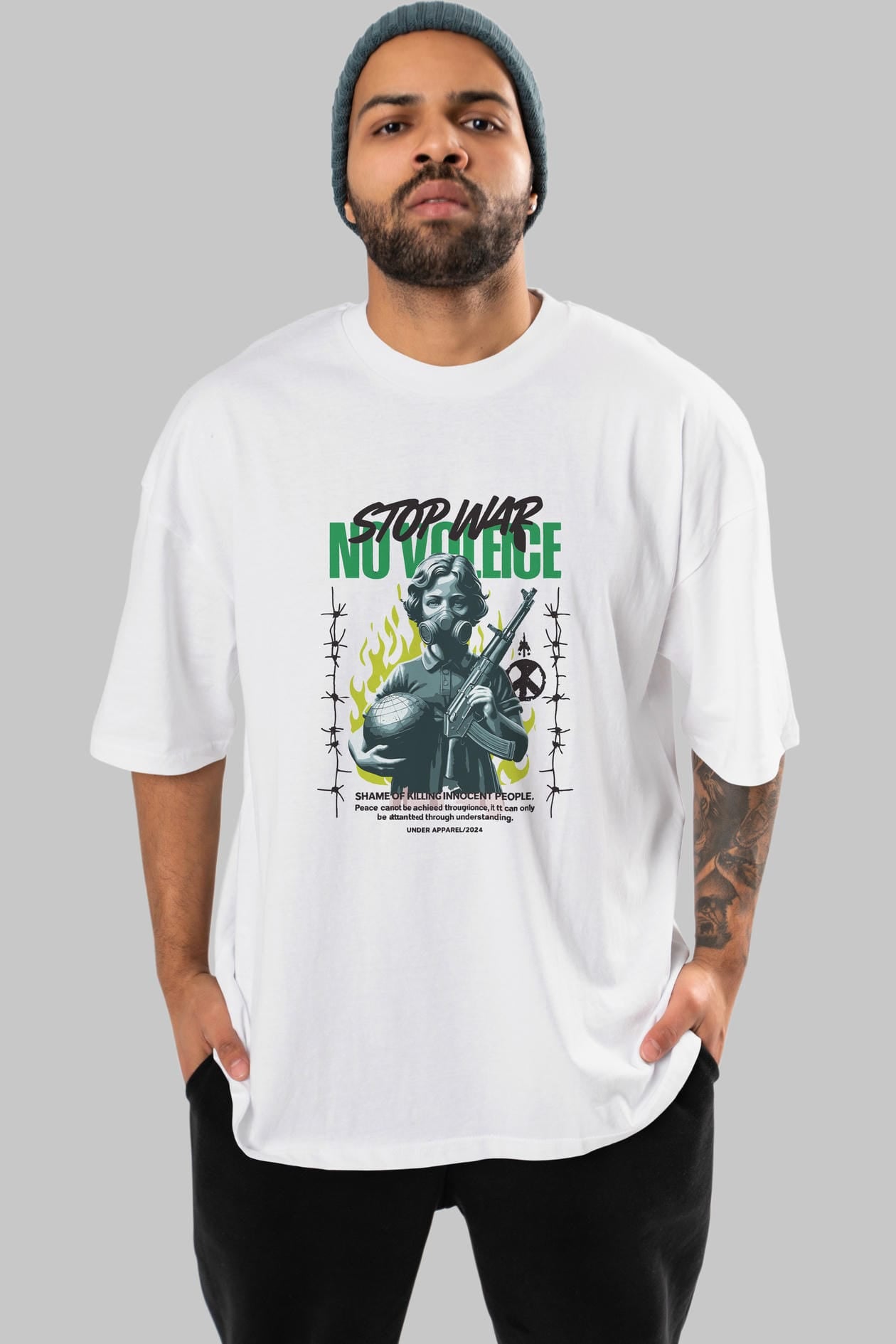 Stop War ön Baskılı Oversize t-shirt Erkek Kadın %100 Pamuk Bisiklet Yaka tişort