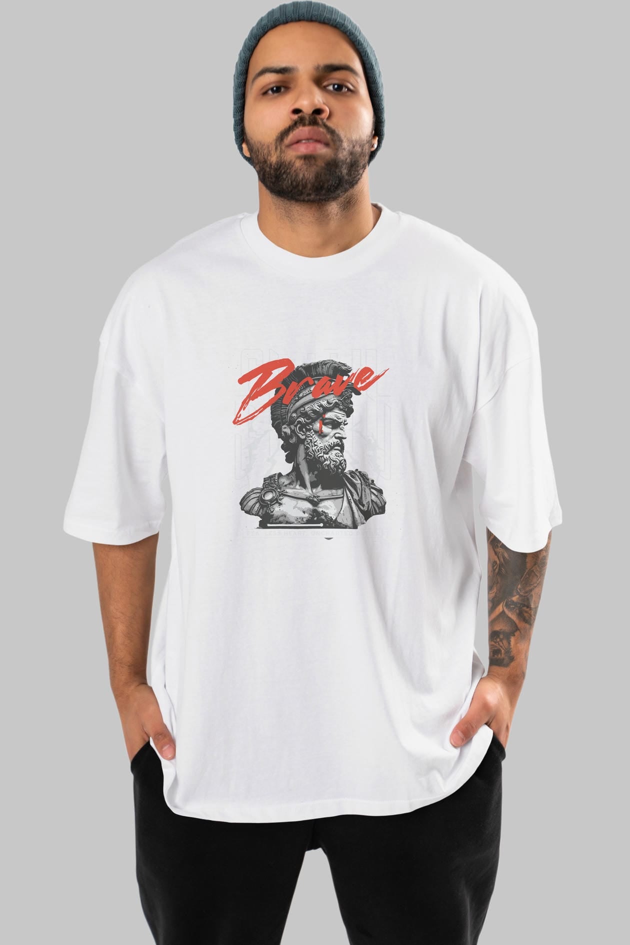 Brave ön Baskılı Oversize t-shirt Erkek Kadın %100 Pamuk Bisiklet Yaka tişort