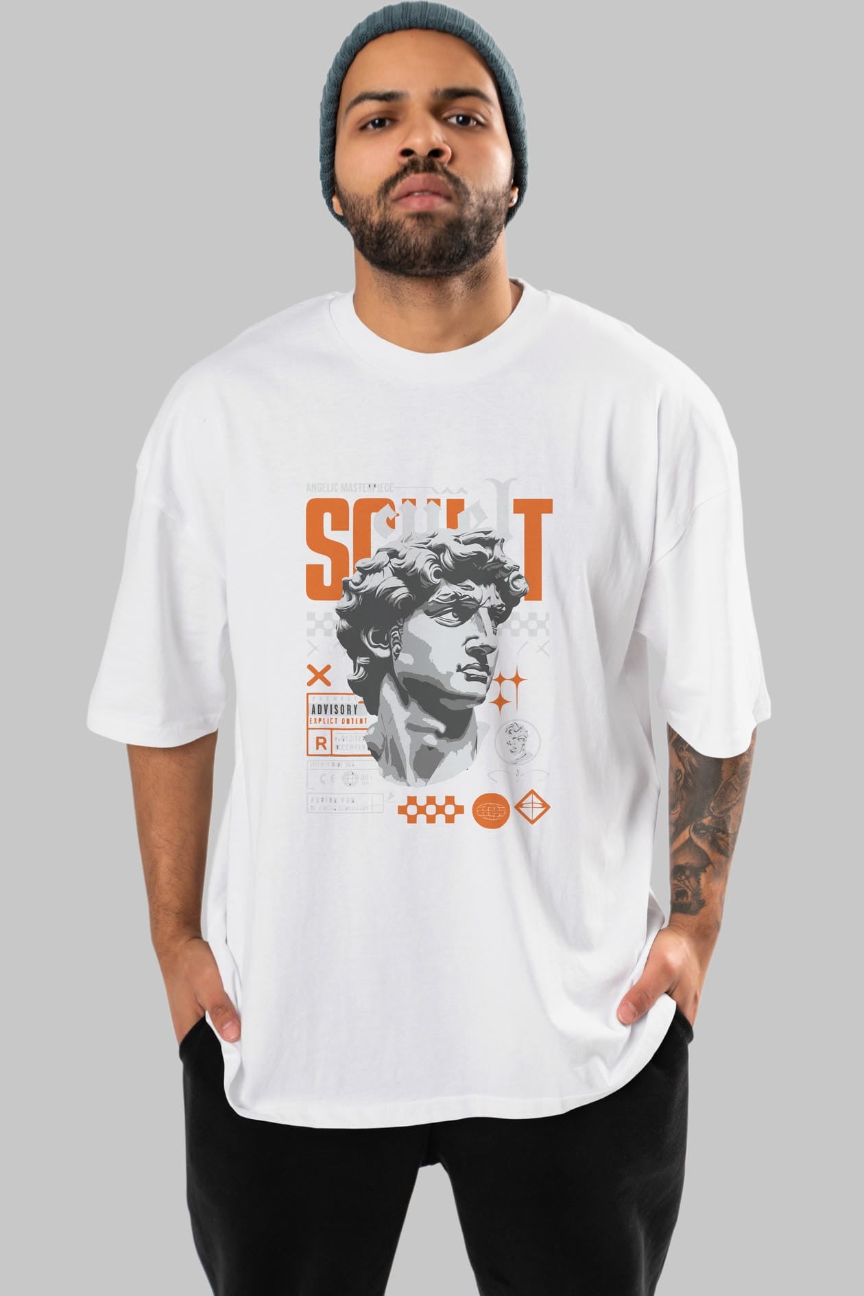 Scult ön Baskılı Oversize t-shirt Erkek Kadın %100 Pamuk Bisiklet Yaka tişort