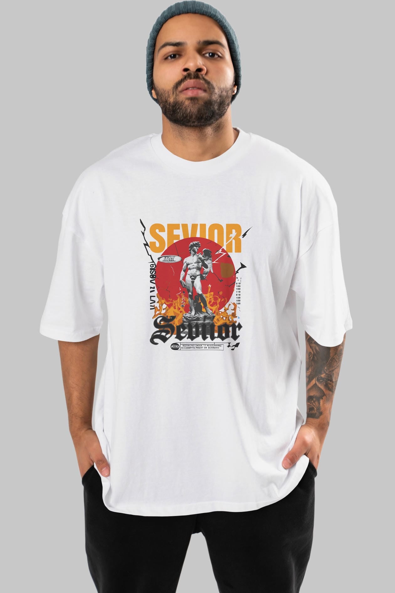 Sevior ön Baskılı Oversize t-shirt Erkek Kadın %100 Pamuk Bisiklet Yaka tişort