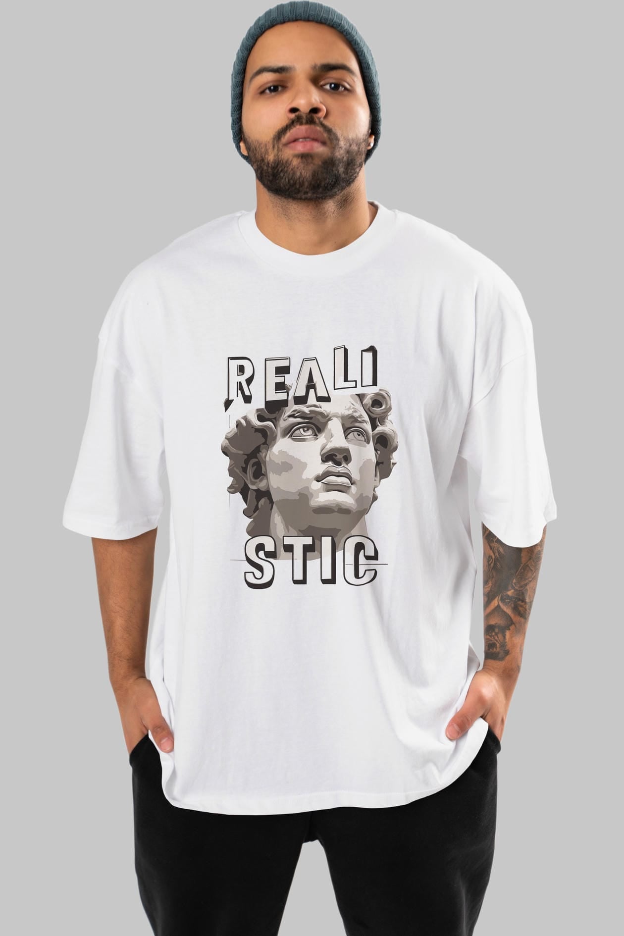 Realistic ön Baskılı Oversize t-shirt Erkek Kadın %100 Pamuk Bisiklet Yaka tişort