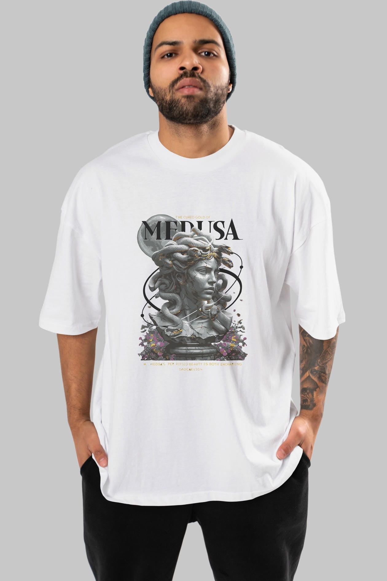 Medusa ön Baskılı Oversize t-shirt Erkek Kadın %100 Pamuk Bisiklet Yaka tişort