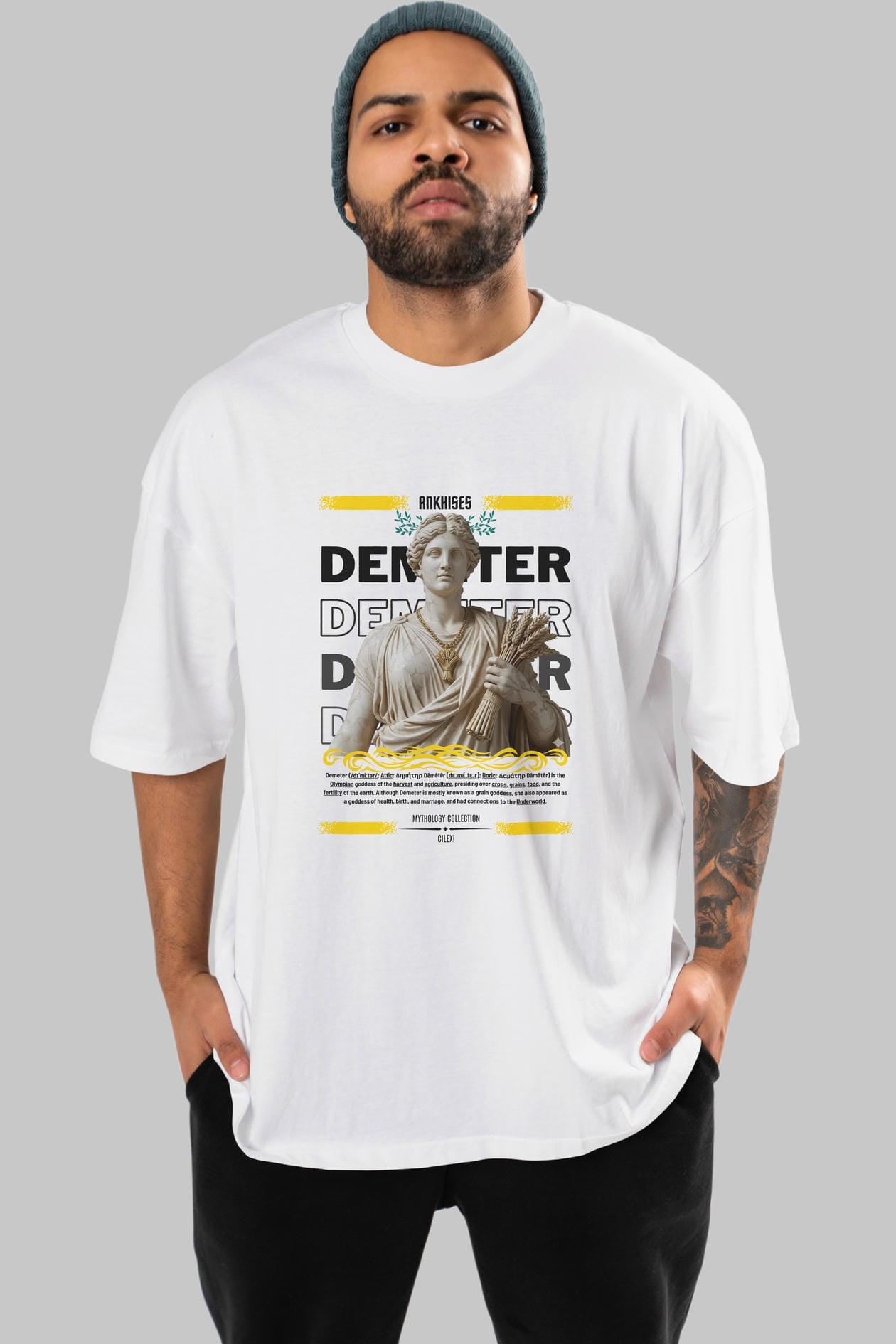 Demeter 1 ön Baskılı Oversize t-shirt Erkek Kadın %100 Pamuk Bisiklet Yaka tişort