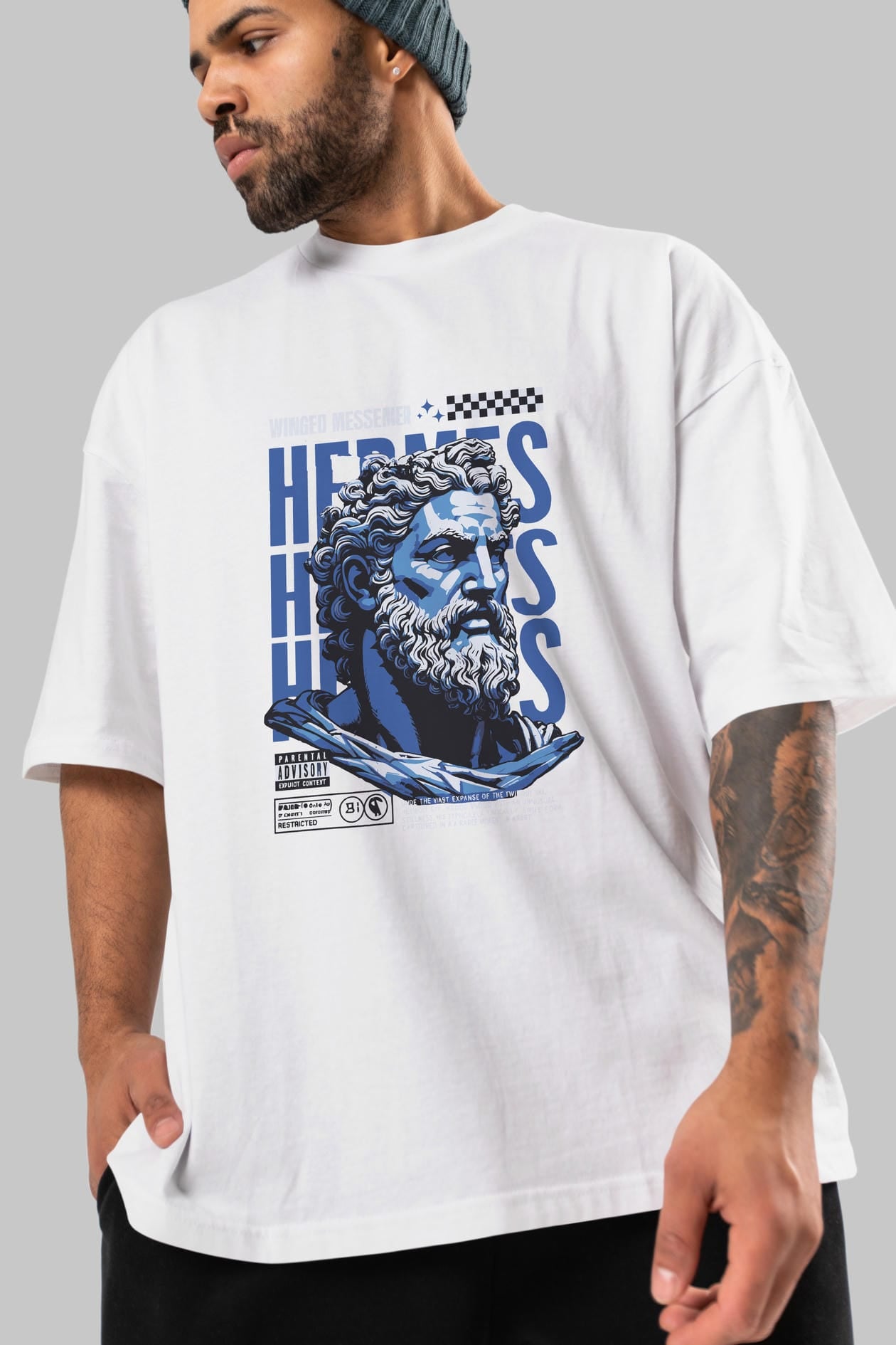 Hermes 1 ön Baskılı Oversize t-shirt Erkek Kadın %100 Pamuk Bisiklet Yaka tişort