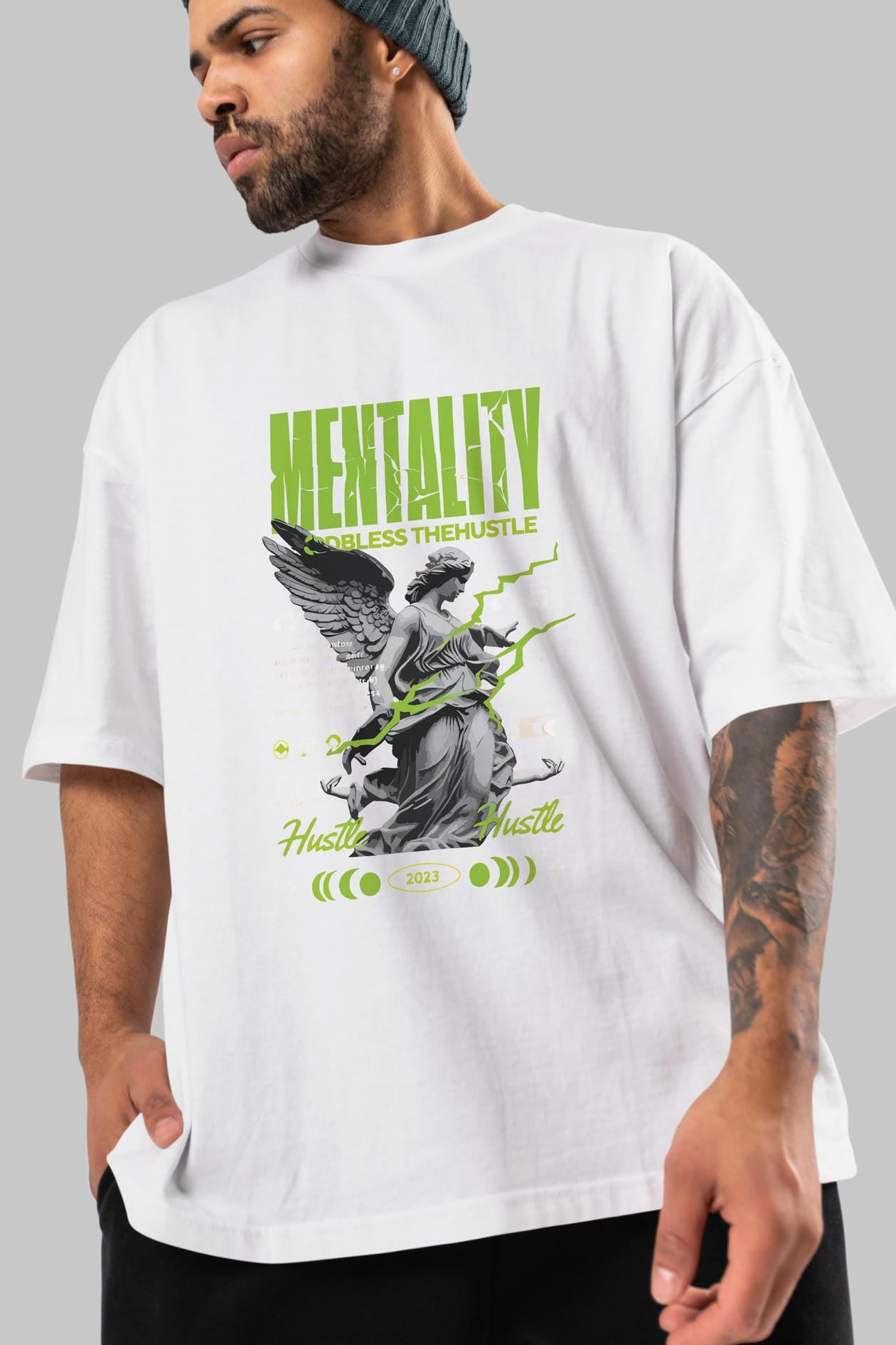Mentality ön Baskılı Oversize t-shirt Erkek Kadın %100 Pamuk Bisiklet Yaka tişort