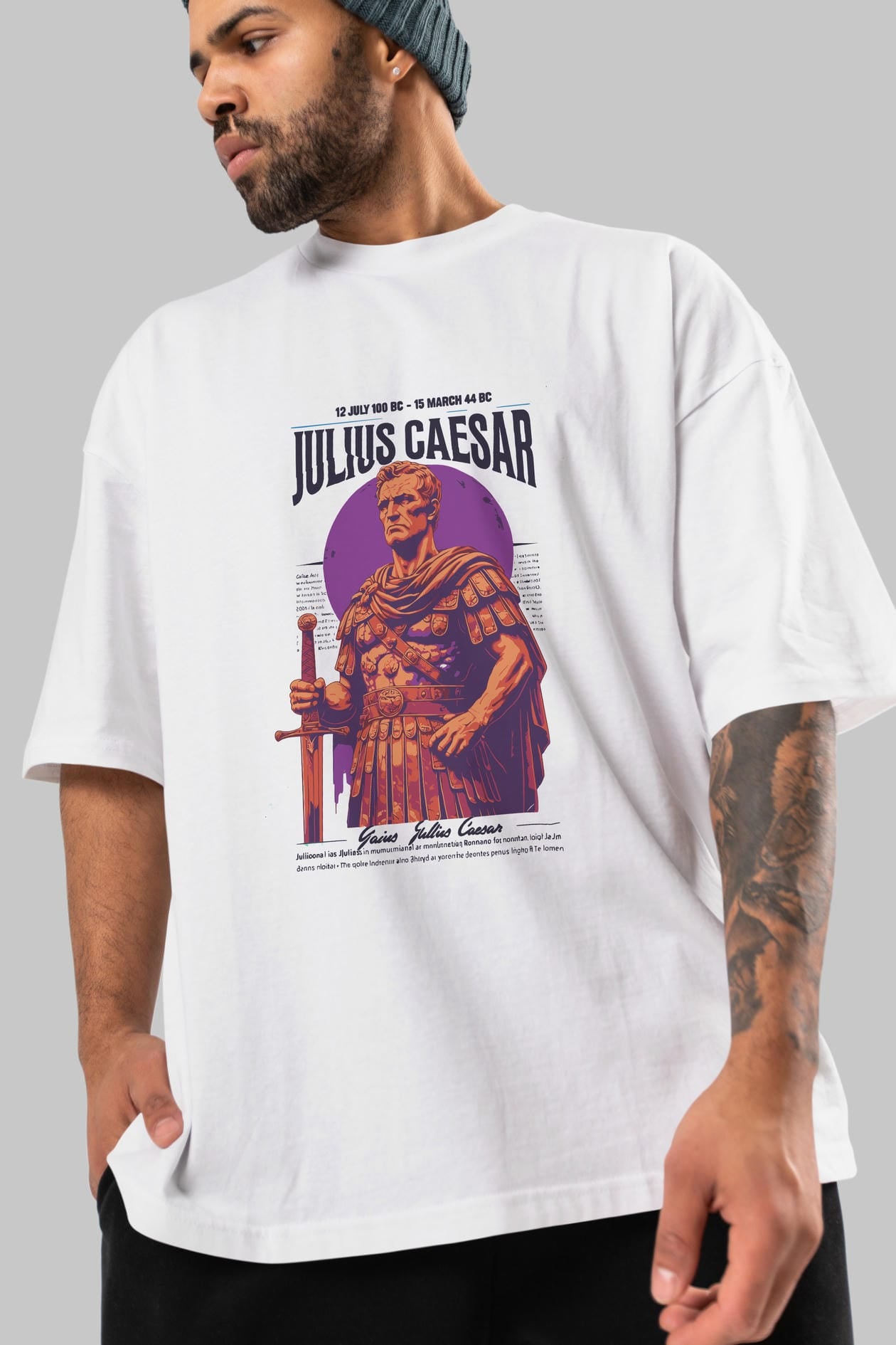 Julius Caesar ön Baskılı Oversize t-shirt Erkek Kadın %100 Pamuk Bisiklet Yaka tişort