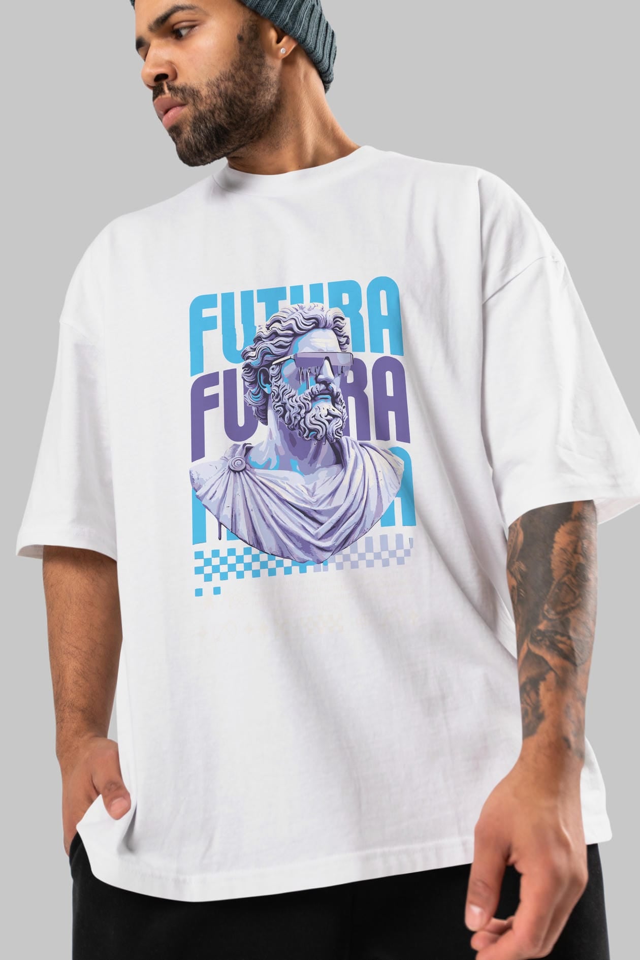 Futura Zeus ön Baskılı Oversize t-shirt Erkek Kadın %100 Pamuk Bisiklet Yaka tişort