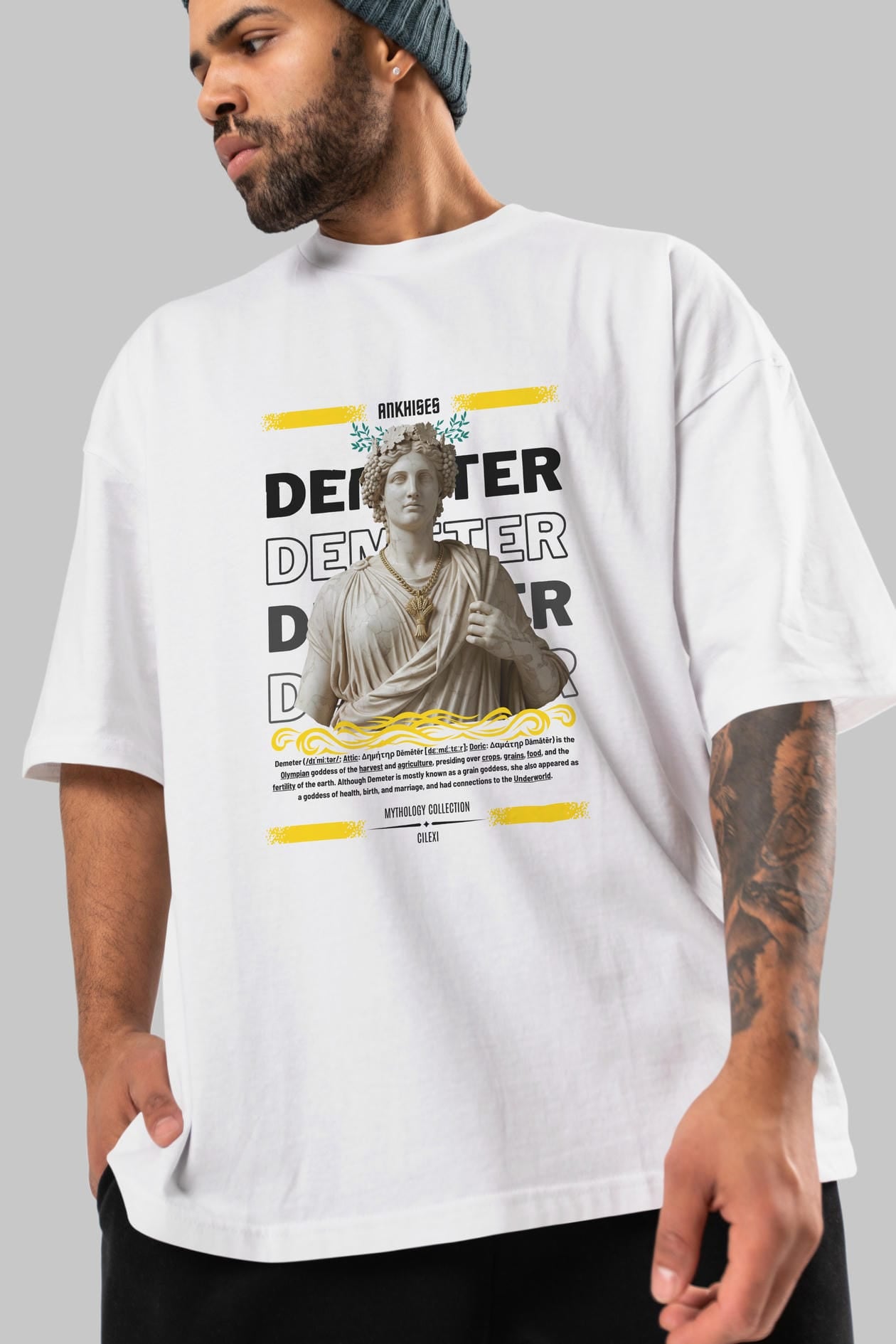 Demeter 2 ön Baskılı Oversize t-shirt Erkek Kadın %100 Pamuk Bisiklet Yaka tişort