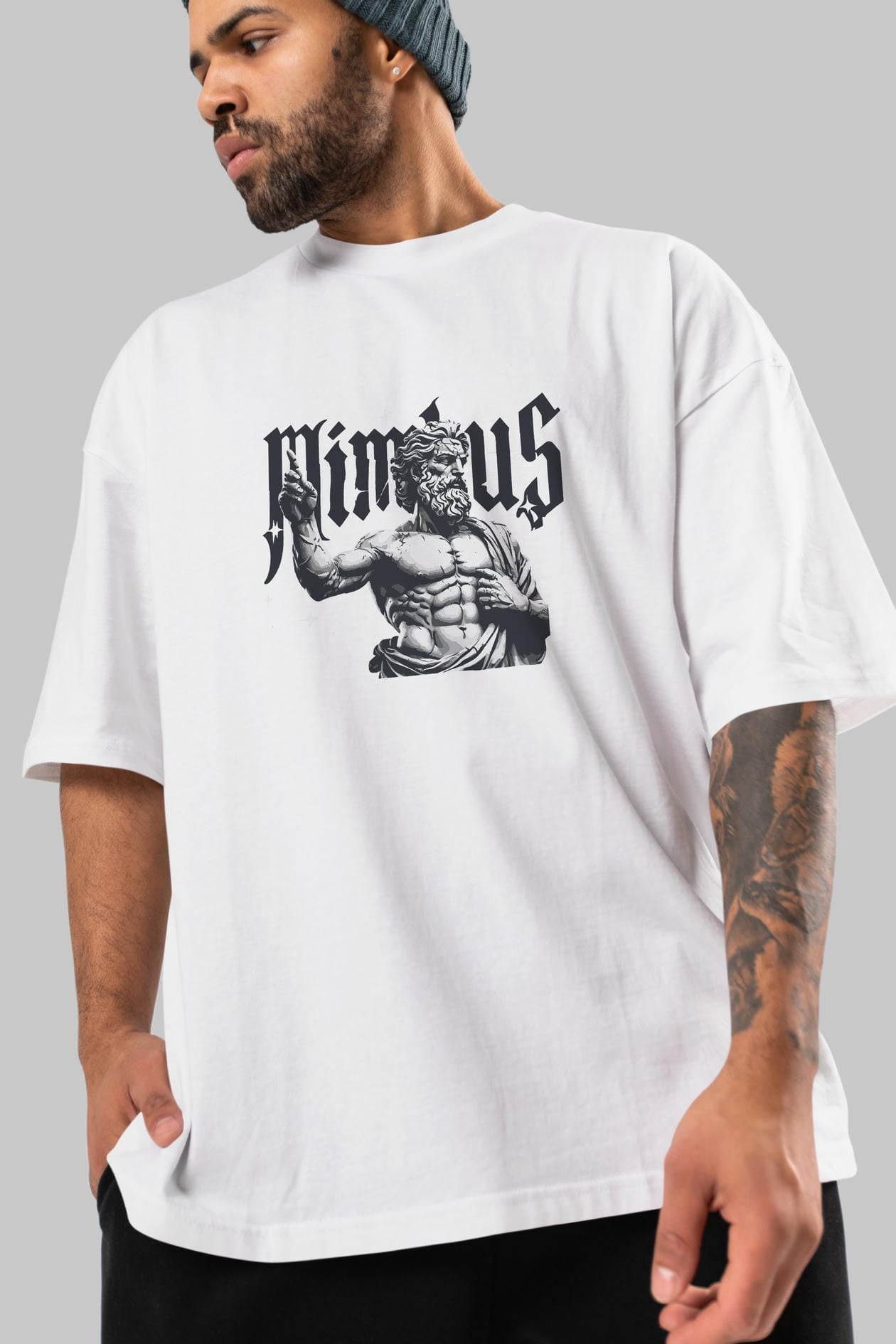 Mimbus Zeus ön Baskılı Oversize t-shirt Erkek Kadın %100 Pamuk Bisiklet Yaka tişort