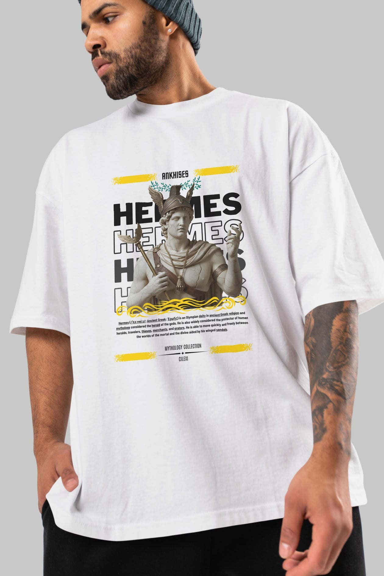 Hermes 1 ön Baskılı Oversize t-shirt Erkek Kadın %100 Pamuk Bisiklet Yaka tişort