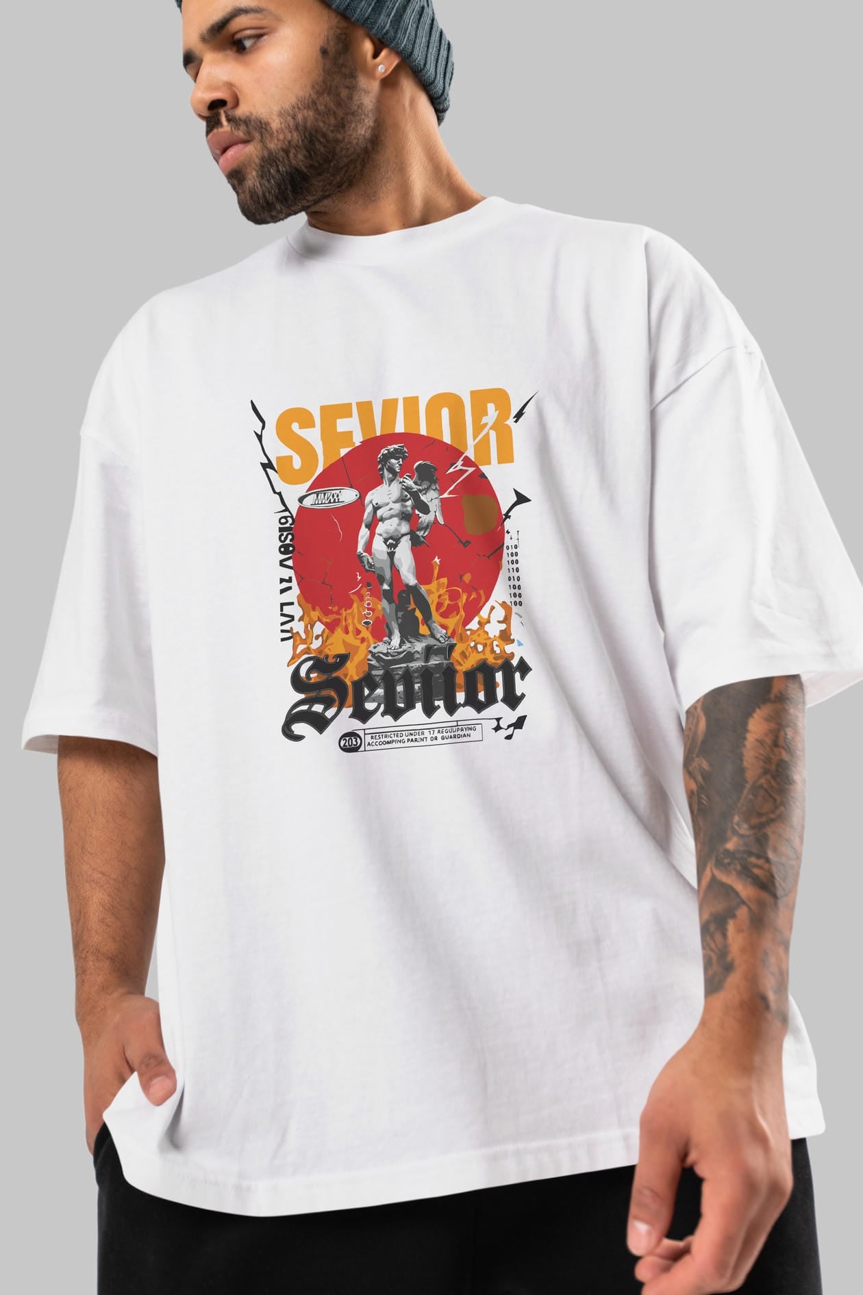 Sevior ön Baskılı Oversize t-shirt Erkek Kadın %100 Pamuk Bisiklet Yaka tişort