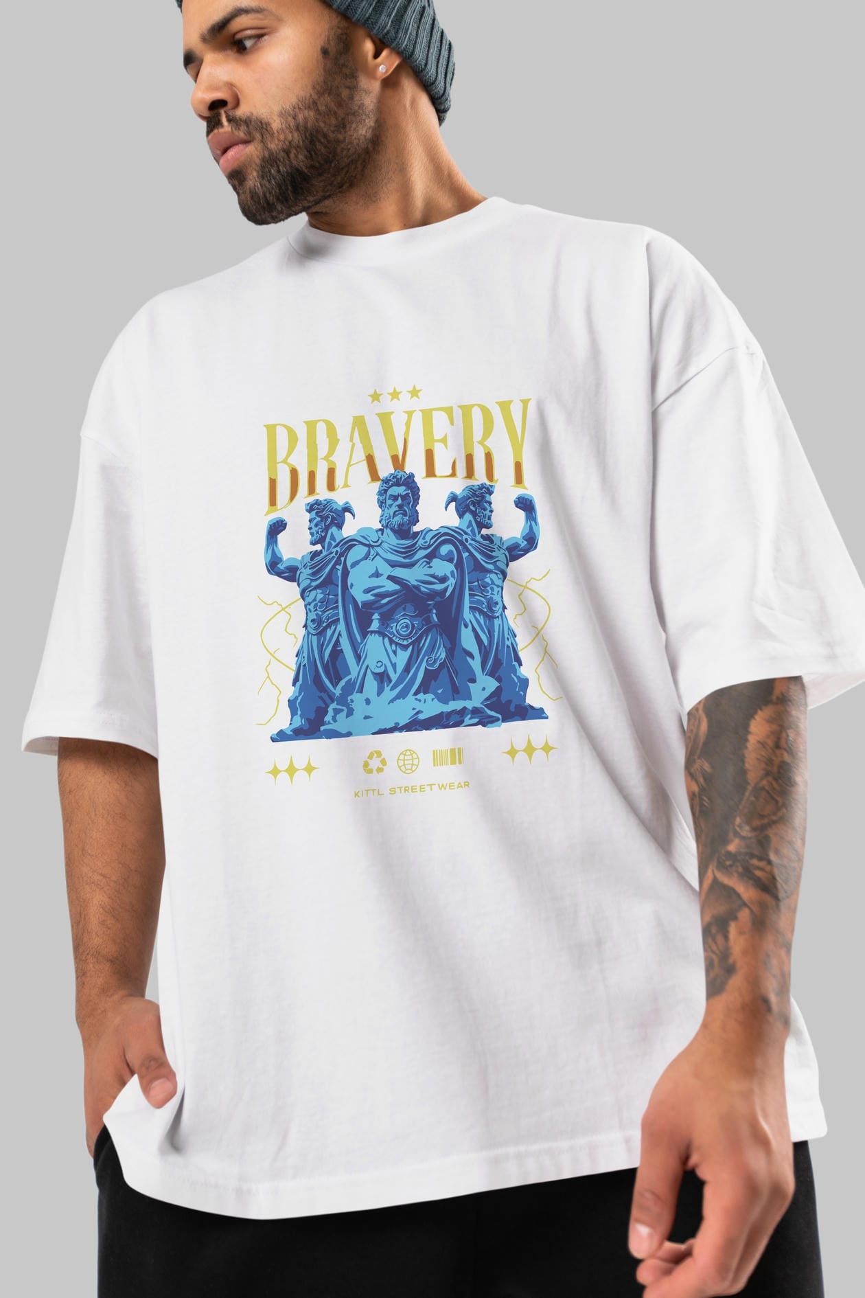 Bravery ön Baskılı Oversize t-shirt Erkek Kadın %100 Pamuk Bisiklet Yaka tişort