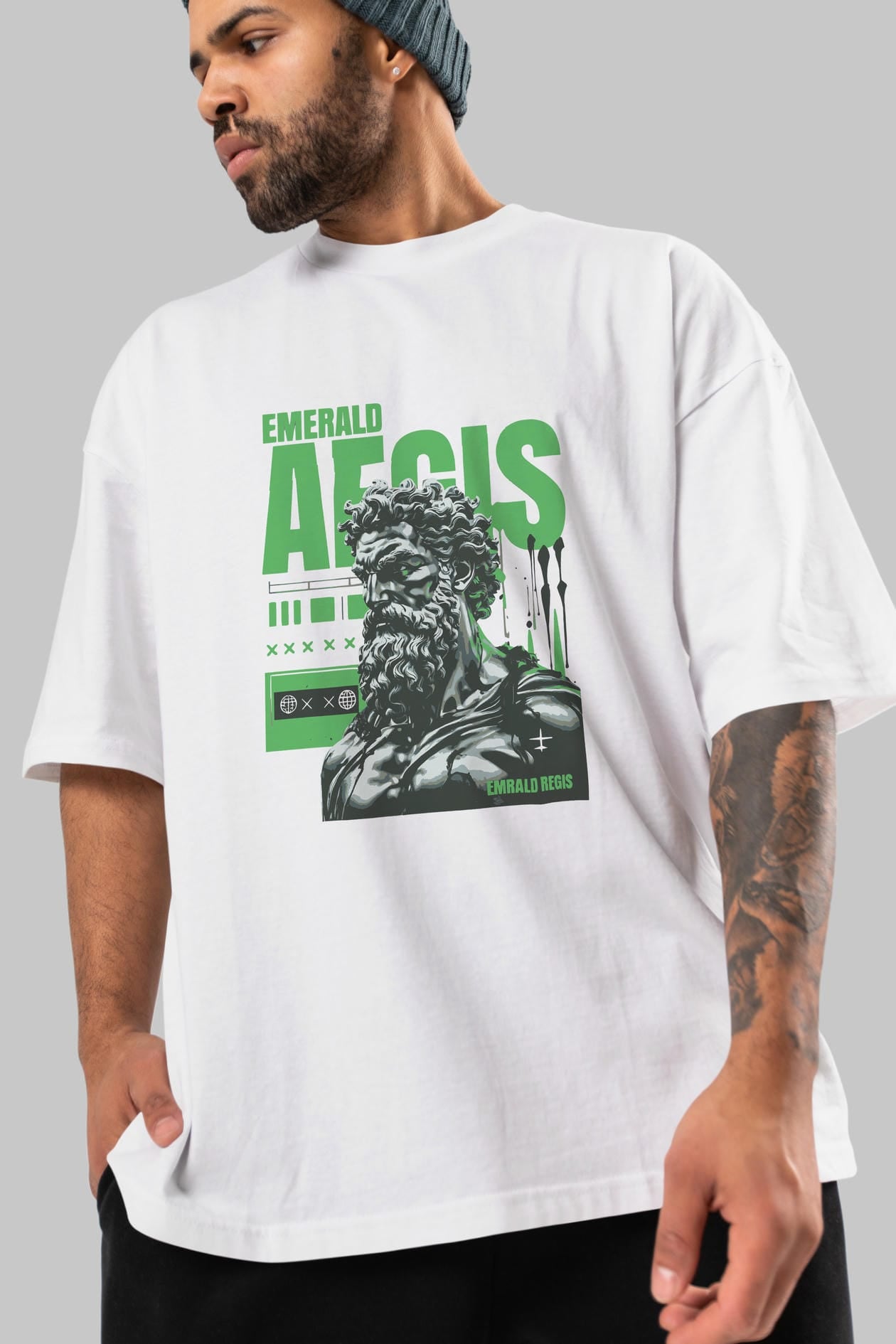 Emrald Regis ön Baskılı Oversize t-shirt Erkek Kadın %100 Pamuk Bisiklet Yaka tişort