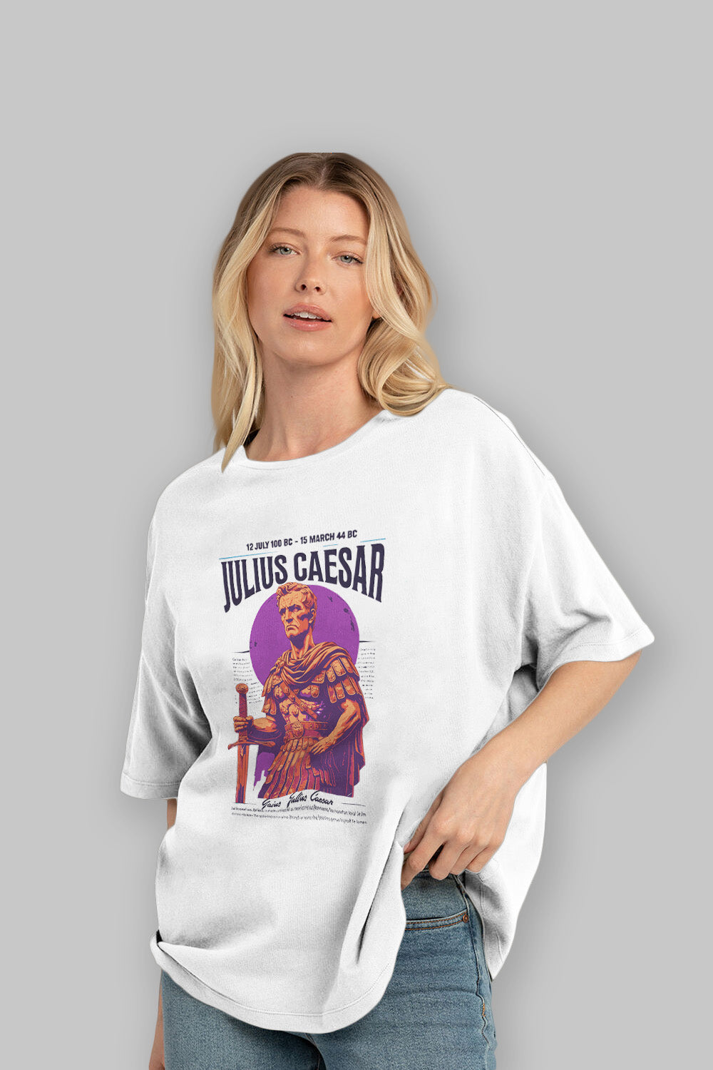 Julius Caesar ön Baskılı Oversize t-shirt Erkek Kadın %100 Pamuk Bisiklet Yaka tişort