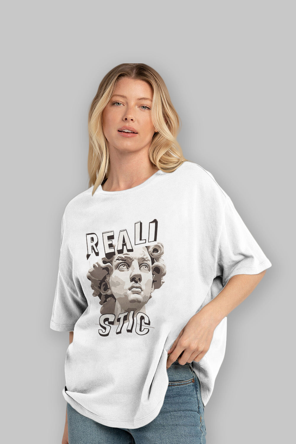 Realistic ön Baskılı Oversize t-shirt Erkek Kadın %100 Pamuk Bisiklet Yaka tişort