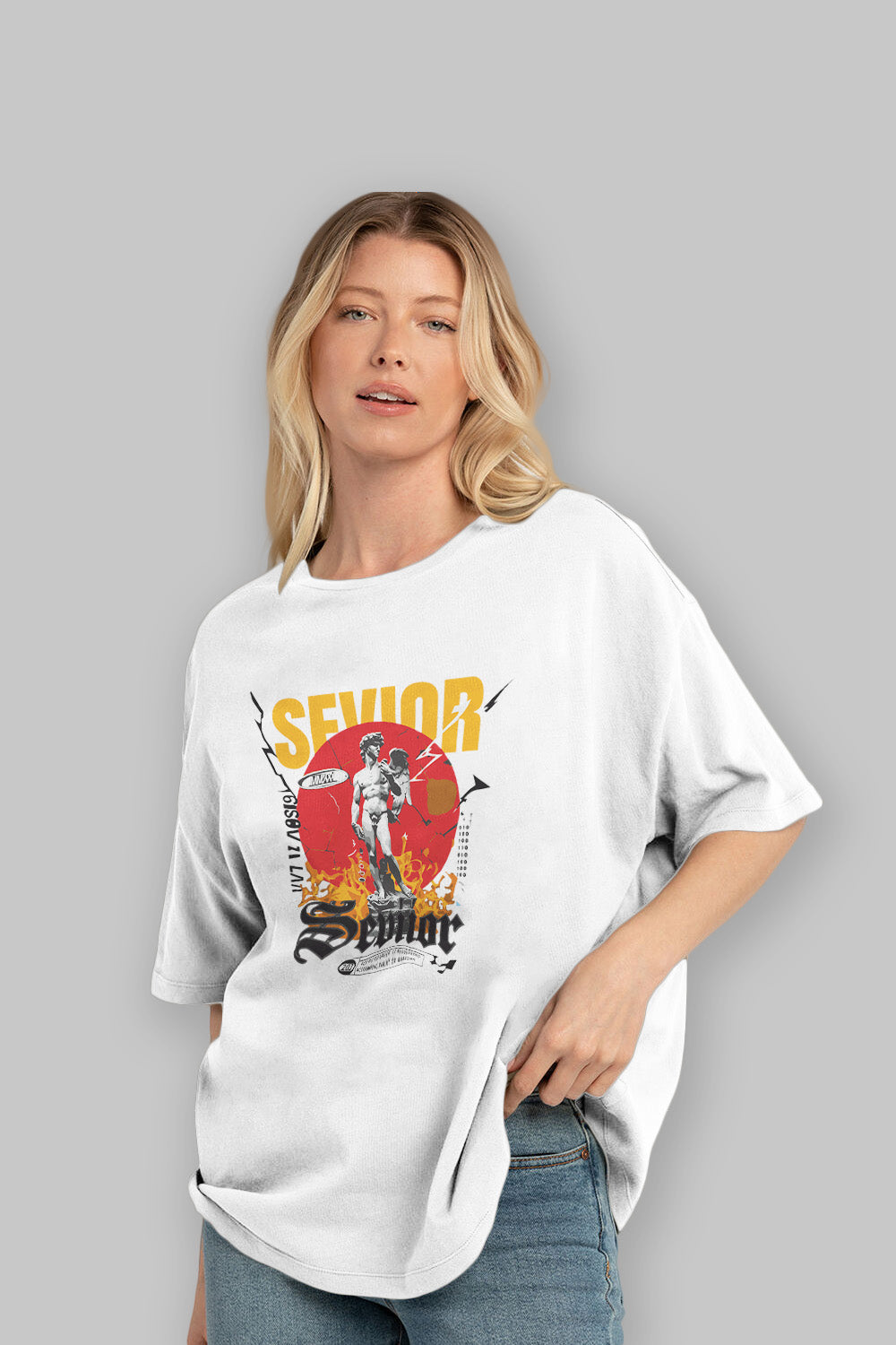 Sevior ön Baskılı Oversize t-shirt Erkek Kadın %100 Pamuk Bisiklet Yaka tişort
