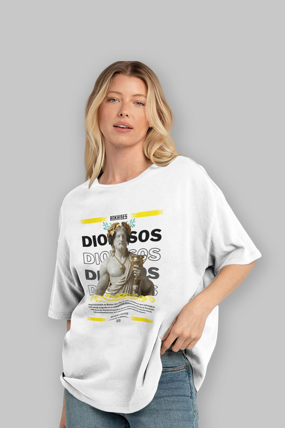 Dionysos 2 ön Baskılı Oversize t-shirt Erkek Kadın %100 Pamuk Bisiklet Yaka tişort