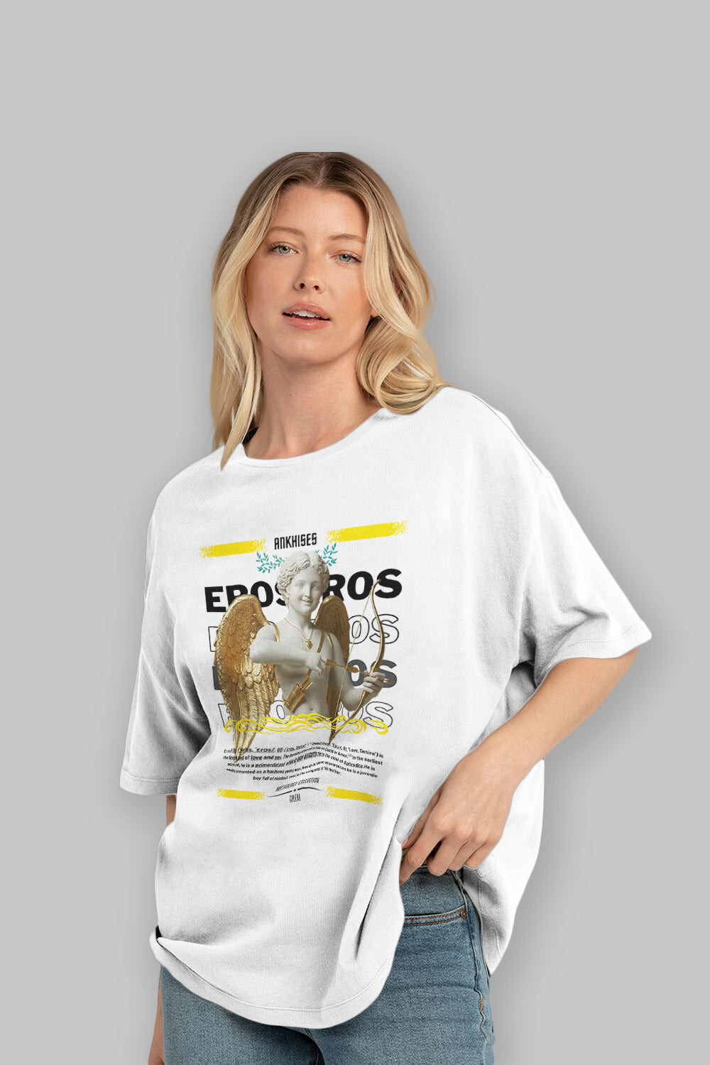 Eros ön Baskılı Oversize t-shirt Erkek Kadın %100 Pamuk Bisiklet Yaka tişort