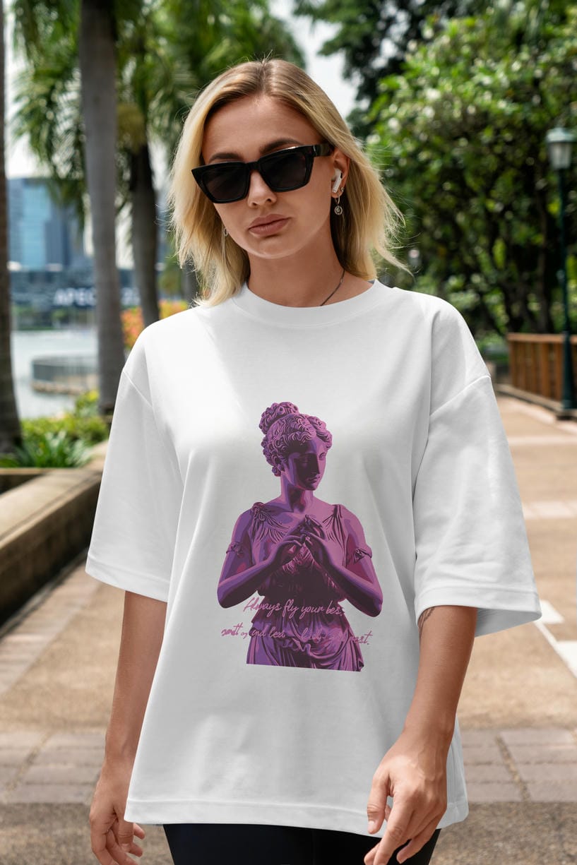 Always Fly ön Baskılı Oversize t-shirt Erkek Kadın %100 Pamuk Bisiklet Yaka tişort