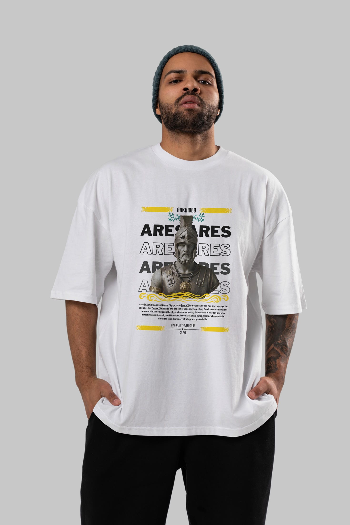 Ares 1 ön Baskılı Oversize t-shirt Erkek Kadın %100 Pamuk Bisiklet Yaka tişort
